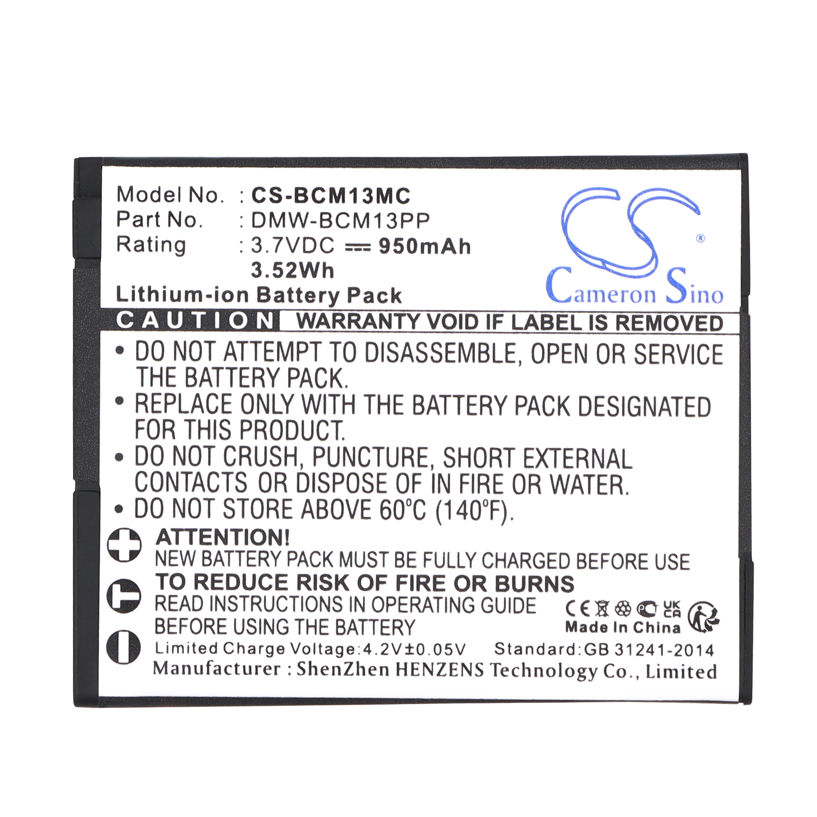 PANASONIC BATTERY DMW BCM13E Replacement Battery 3.7V 950mAh