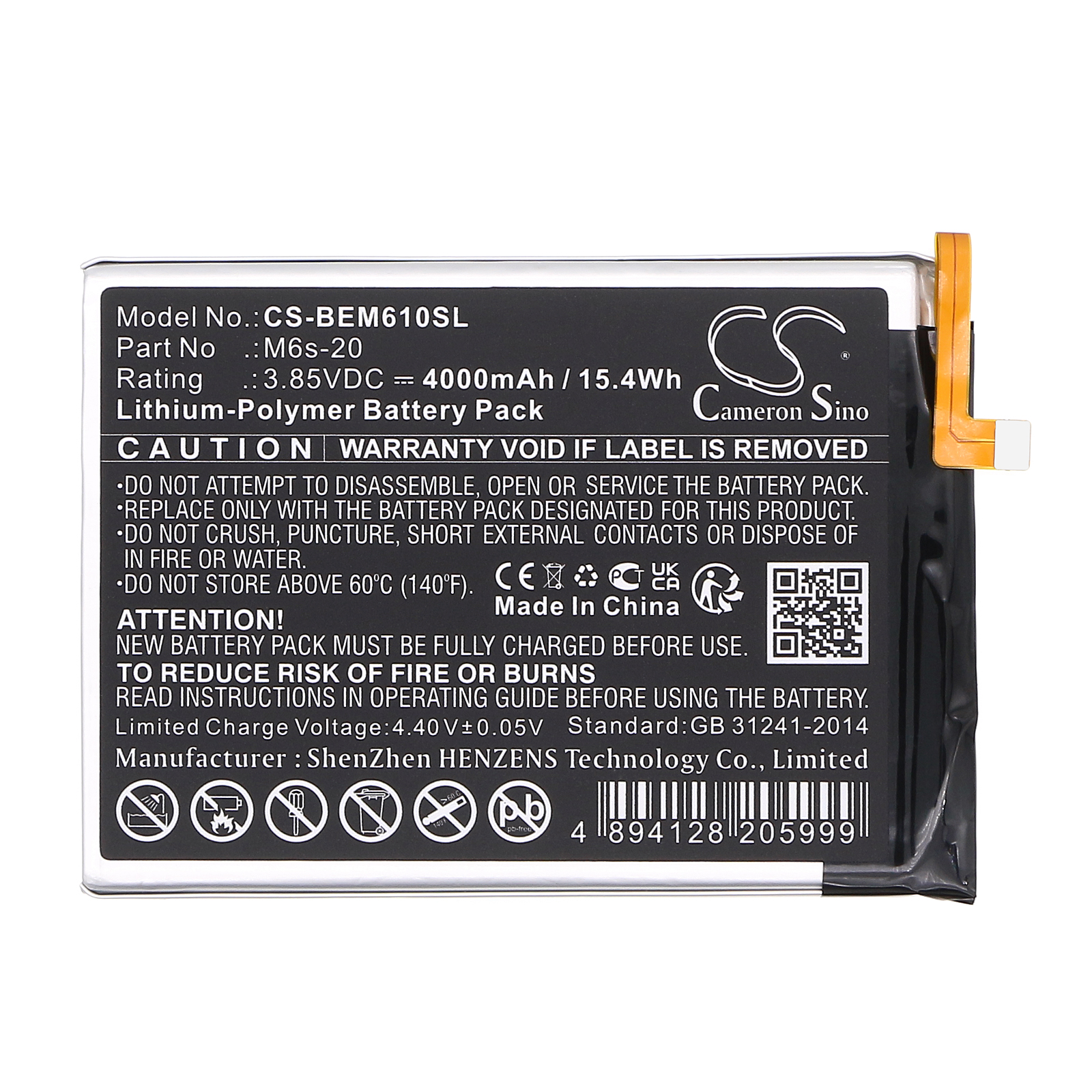 Replaces battery for Bea-fon M6s, M6s Premium, Li-Polymer 4000mAh