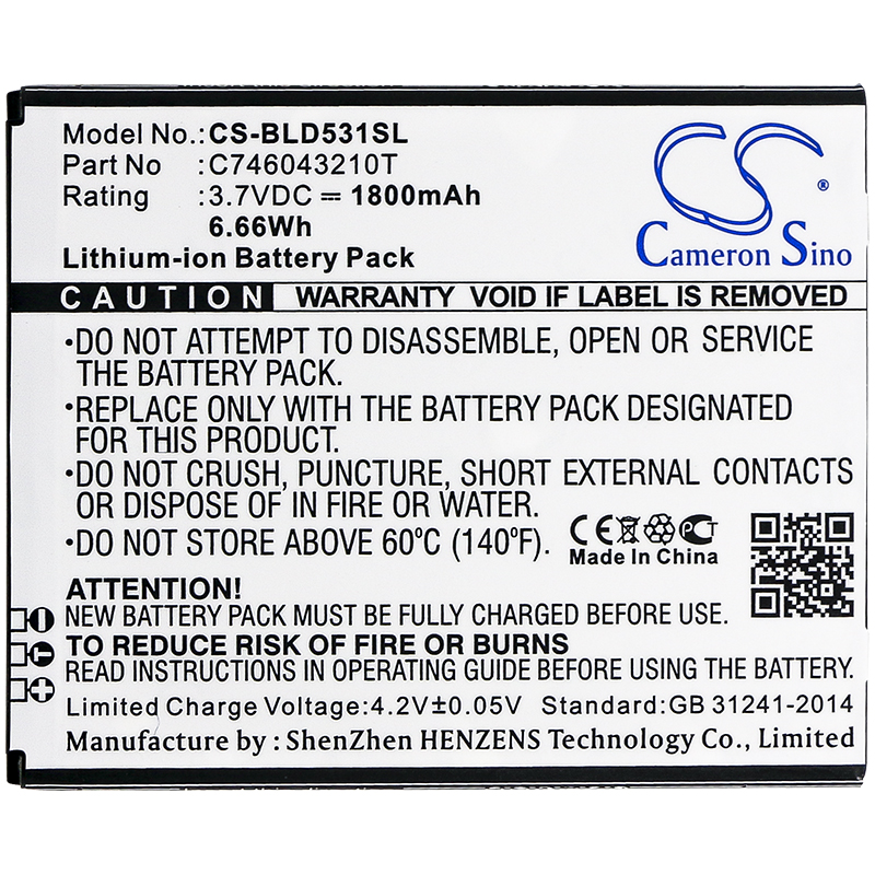 BLU D530K D531K Studio 5.0K Replacement Battery 3.7V 1800mAh