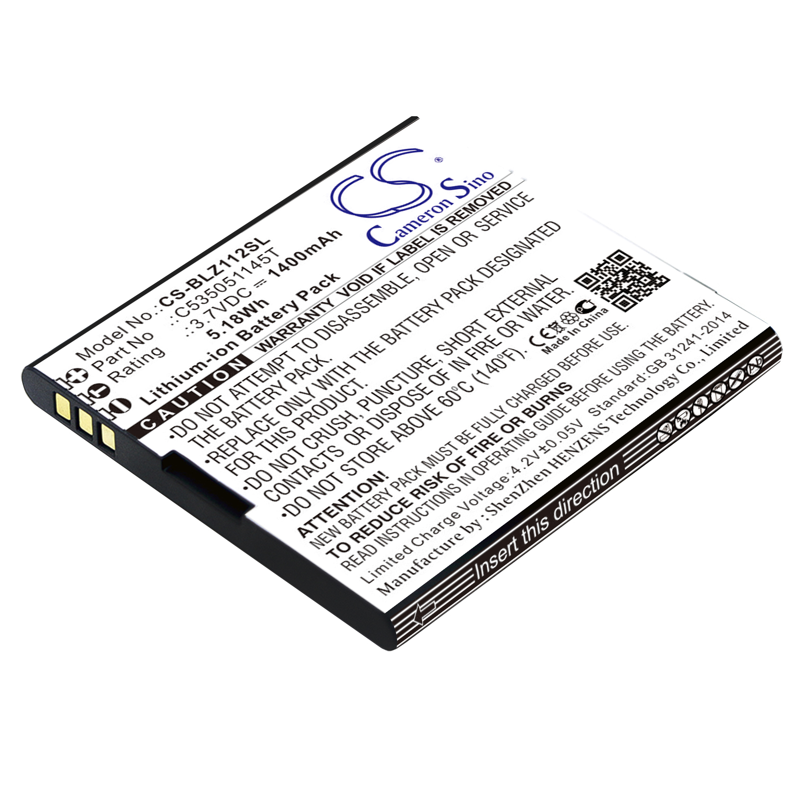 BLU Yezz YZ1120 C535051145T Replacement Battery 3.7V 1400mAh