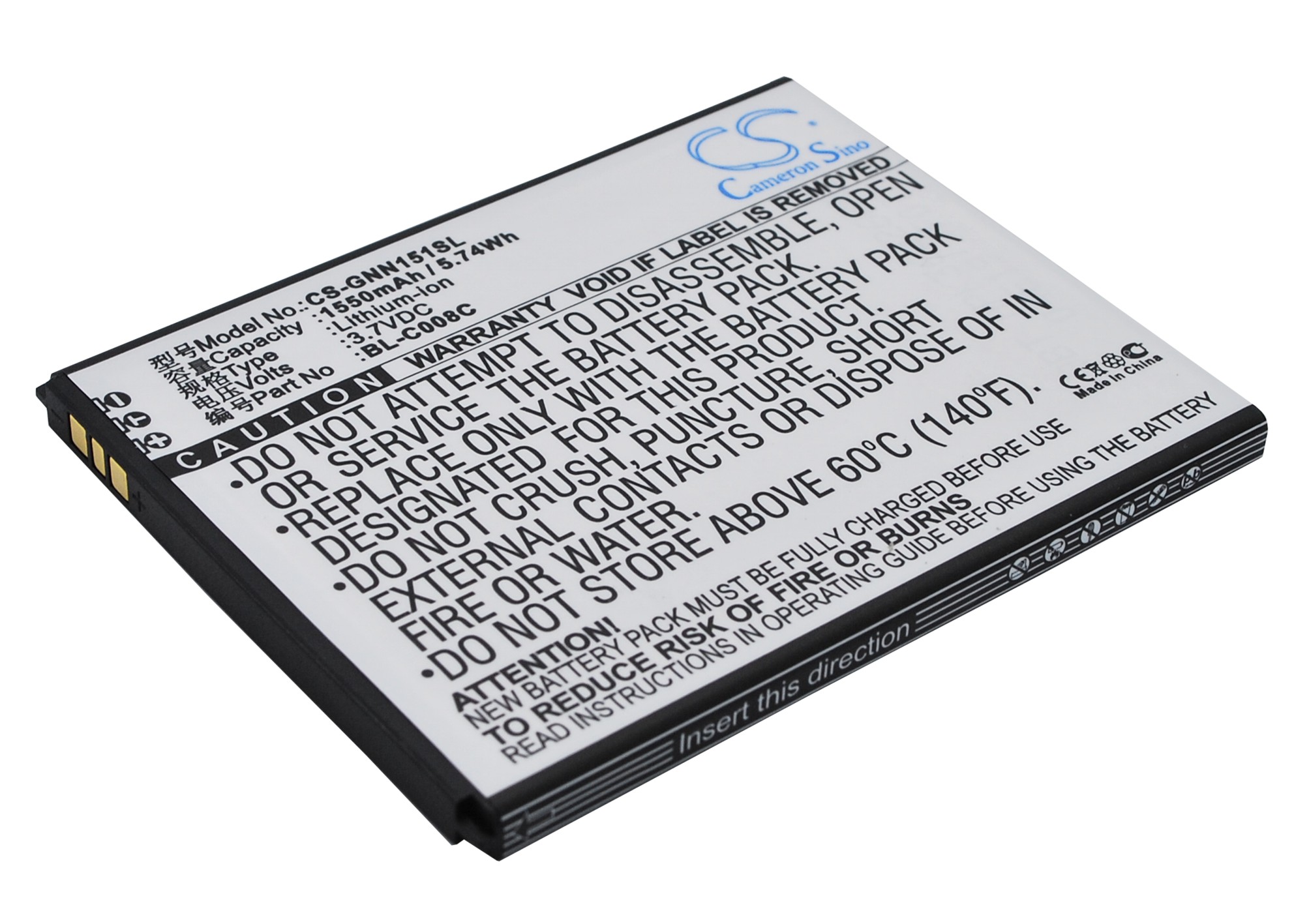 GIONEE GN151 BL-C008C Replacement Battery 3.7V 1550mAh