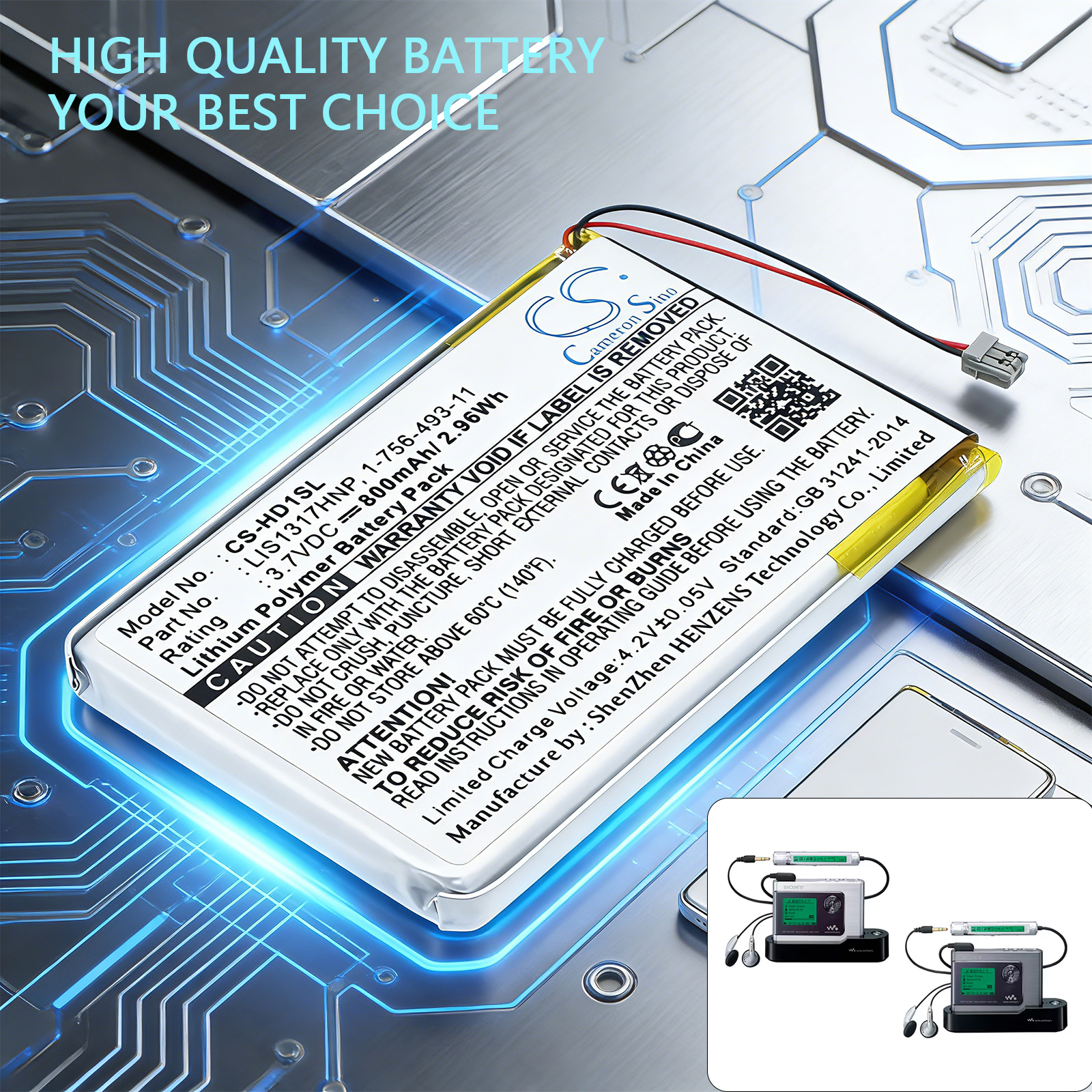 Sony NW-HD1 MP3 Player PMPSYHD1 Replacement Battery 800mAh