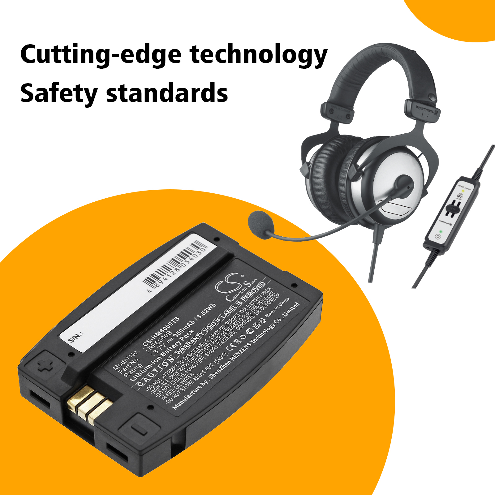 HME RF6000B Headset Replacement Battery 3.7V 950mAh