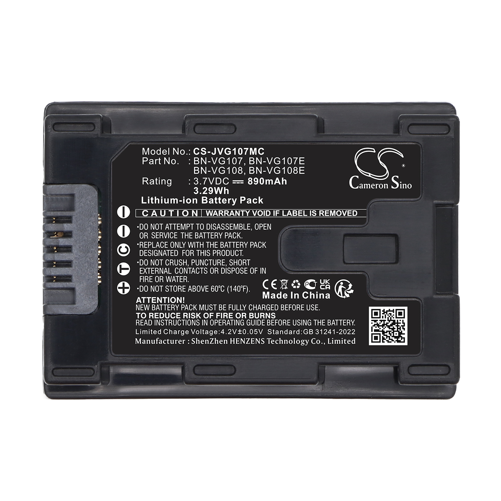 BN-VG107E JVC Replacement Battery 3.7V 890mAh