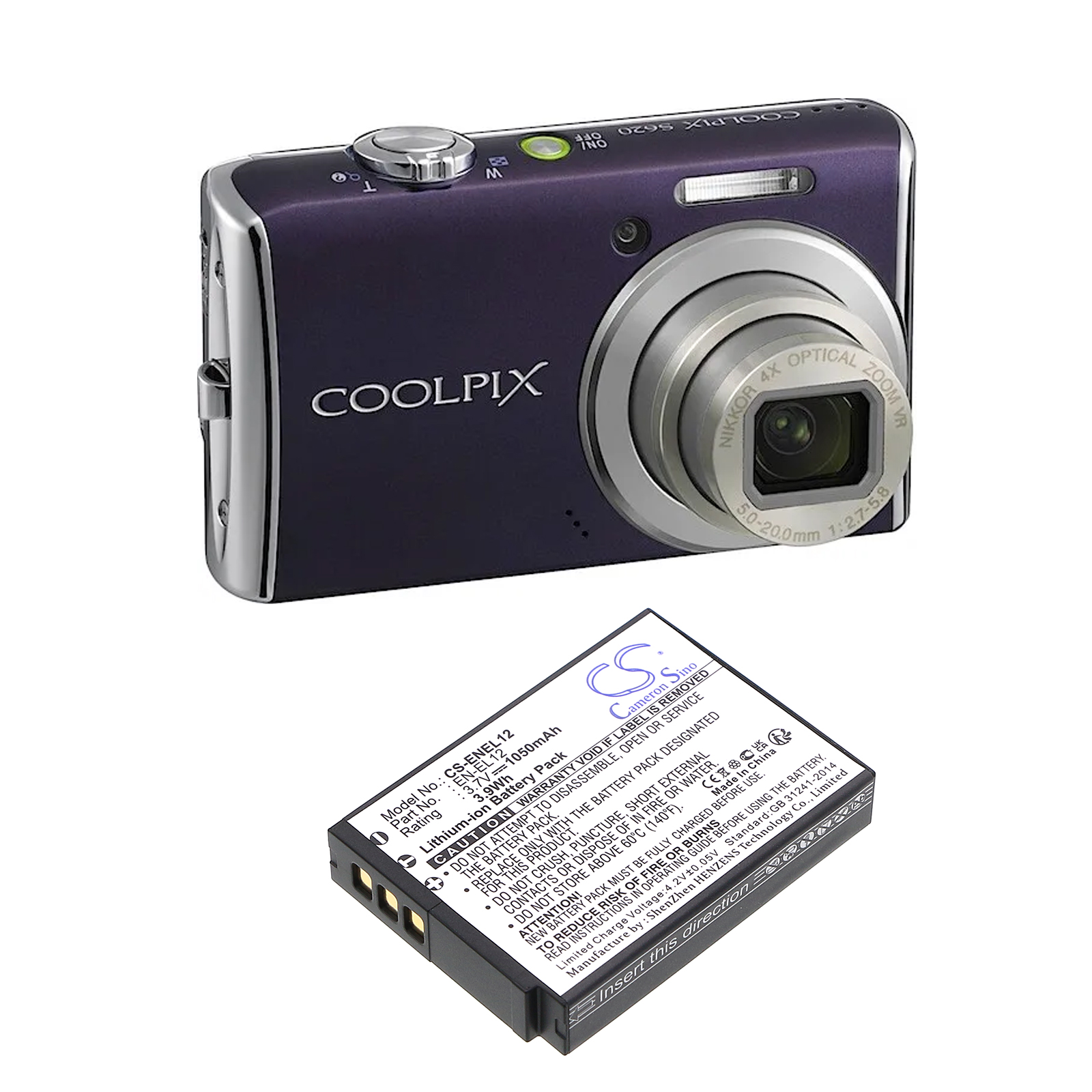 Nikon EN-EL12 Coolpix Series Replacement Battery 1050mAh