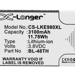 LG E940 E977 E980 F-240K F-240S Gee FHD L-04E Replacement Battery 3100mAh