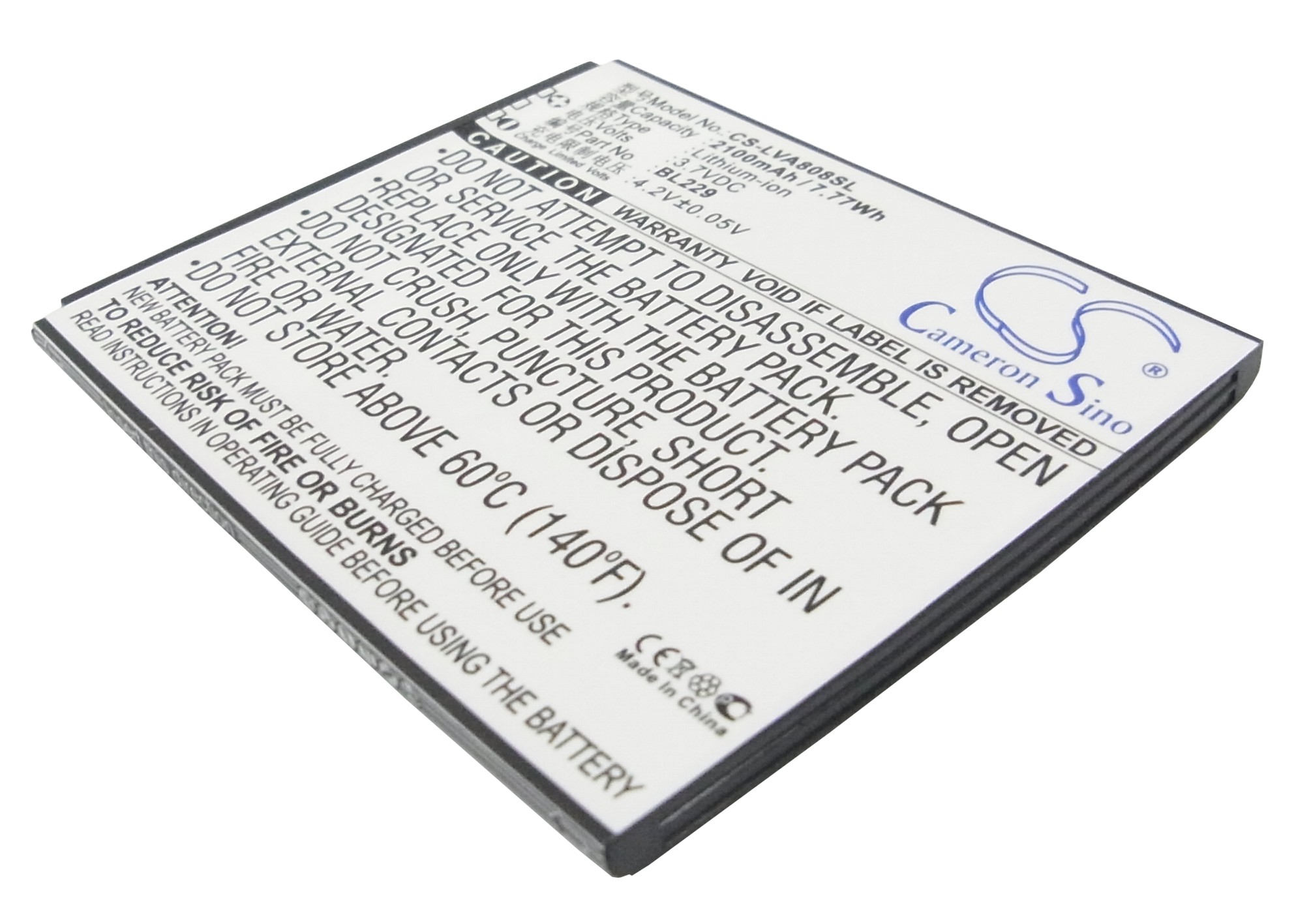 Lenovo A8 BL229 Replacement Battery 3.7V 2100mAh