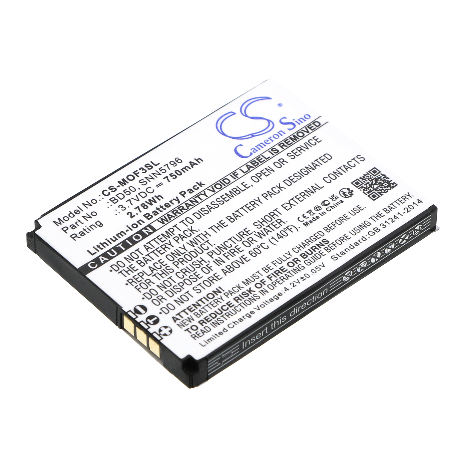 MOTOROLA BD50 EM25 EM325 F3 Replacement Battery 3.7V 750mAh