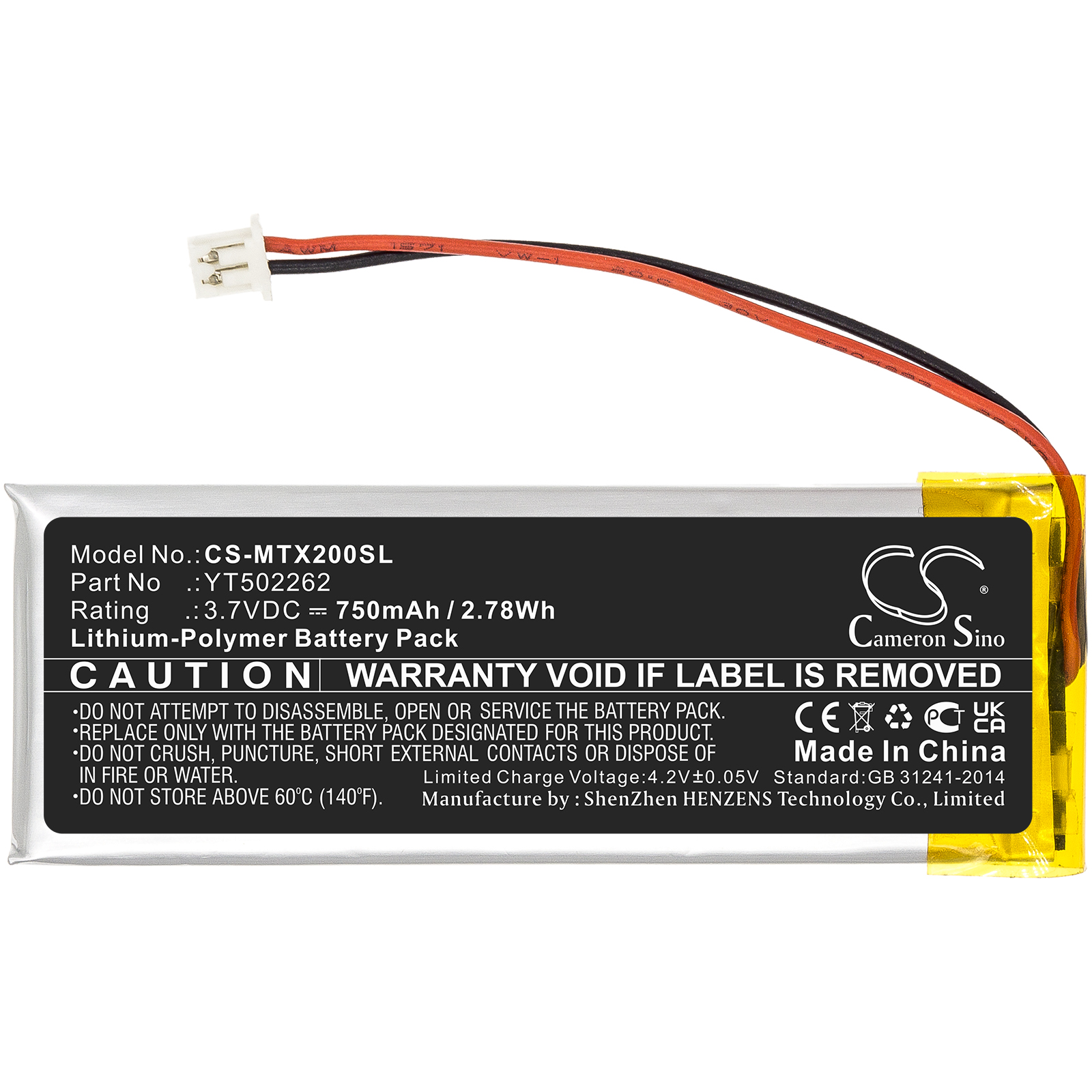 Midland YT502262 Headset Replacement Battery 3.7V 750mAh