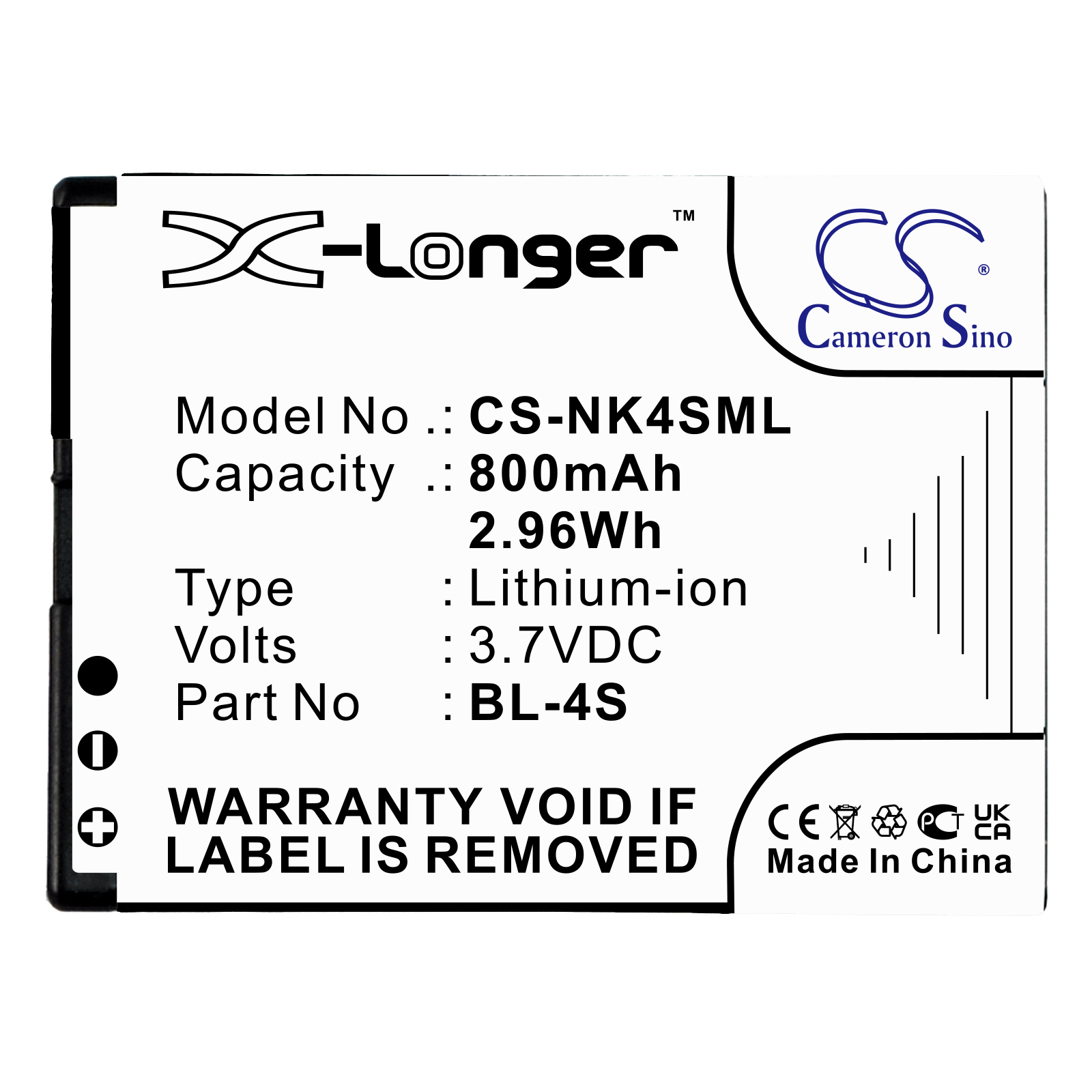NOKIA BL 4S BATTERY Replacement Battery 3.7V 800mAh