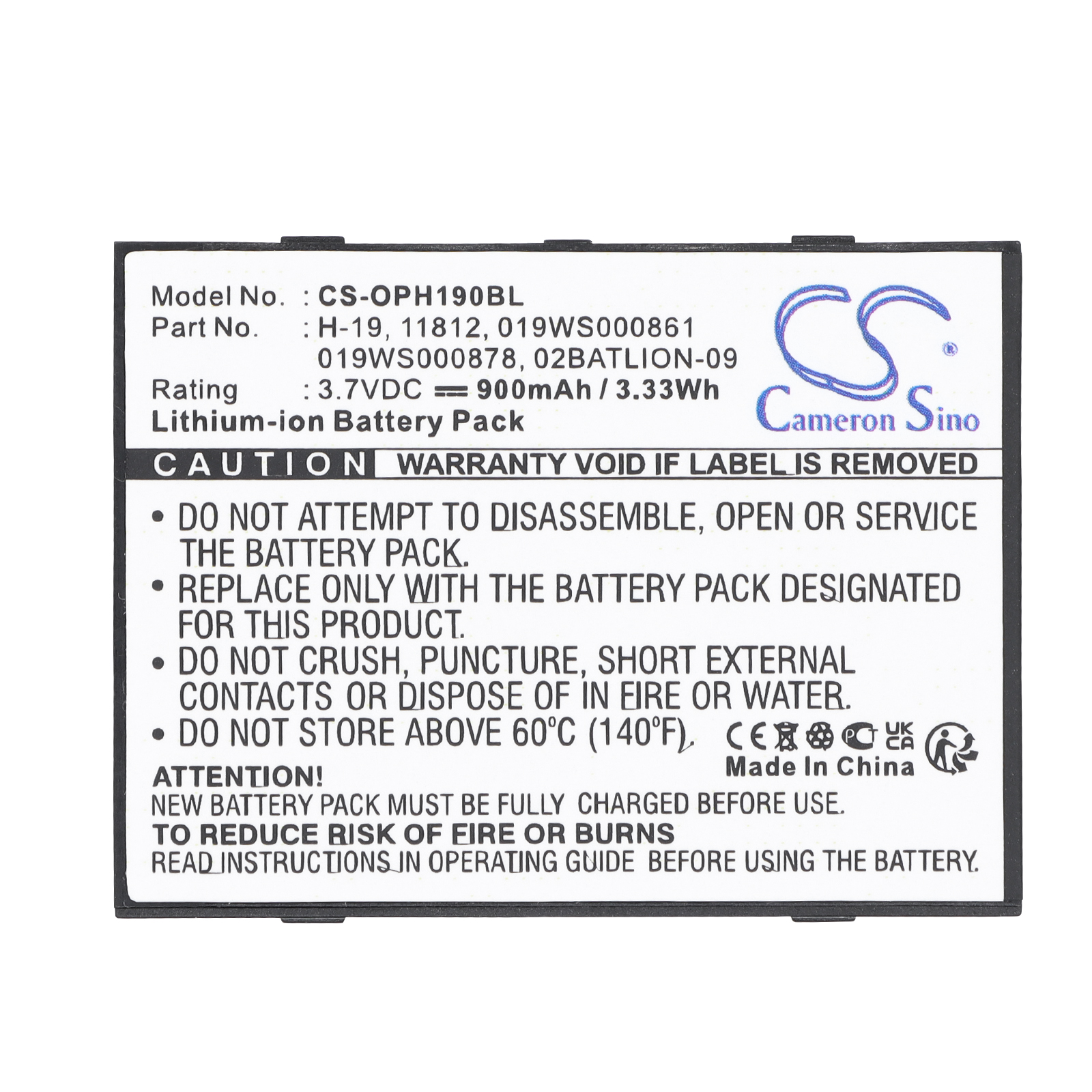 Opticon H-16 H-16A H-16B H-19 H-19a H-19B H-19d H16 Replacement Battery 900mAh