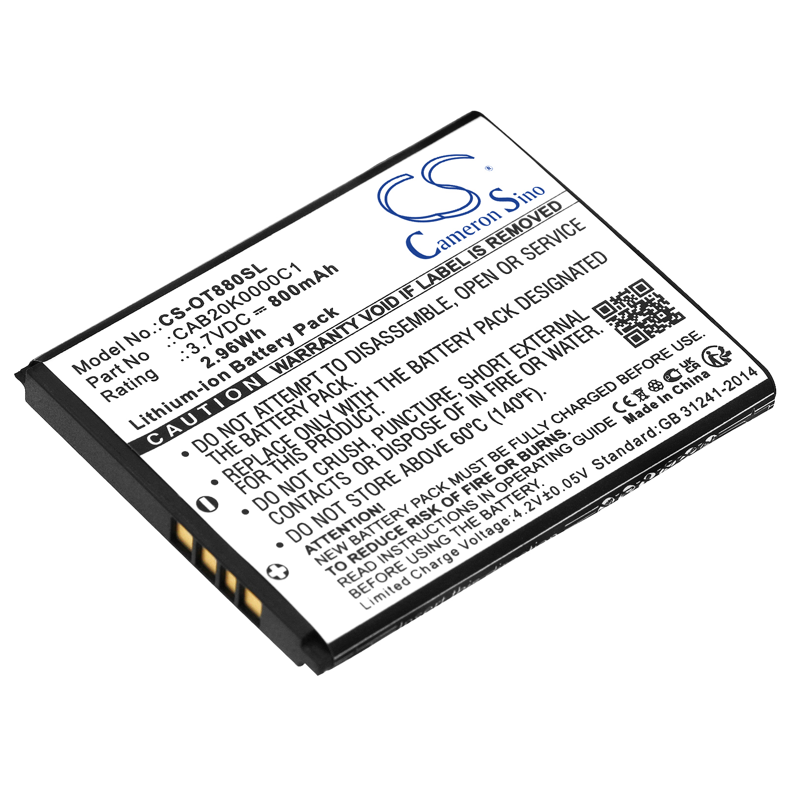 Alcatel Miss Sixty O-T510A Replacement Battery 3.7V 800mAh