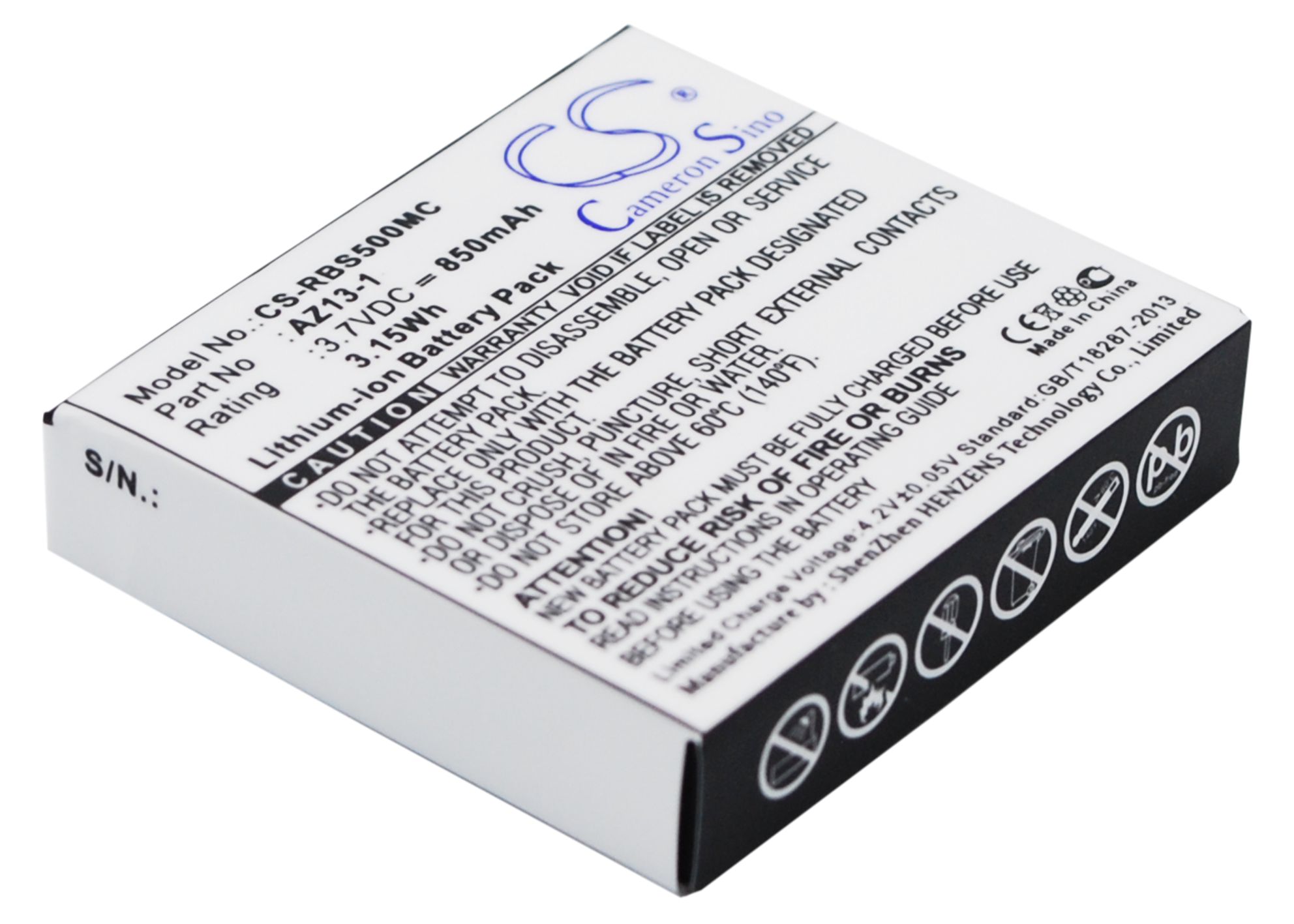 Ambarella A7LS Xiaomi Yi AZ13-1 Xiaomi Yi AZ13H Replacement Battery 850mAh