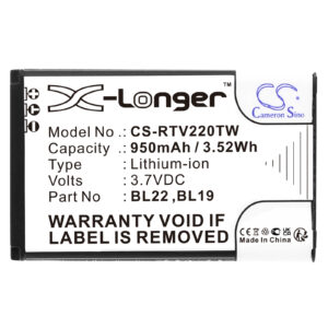 Retevis DT22 RT15 RT19 RT22 RT22S RT619 RT622 BL19 Replacement Battery 950mAh