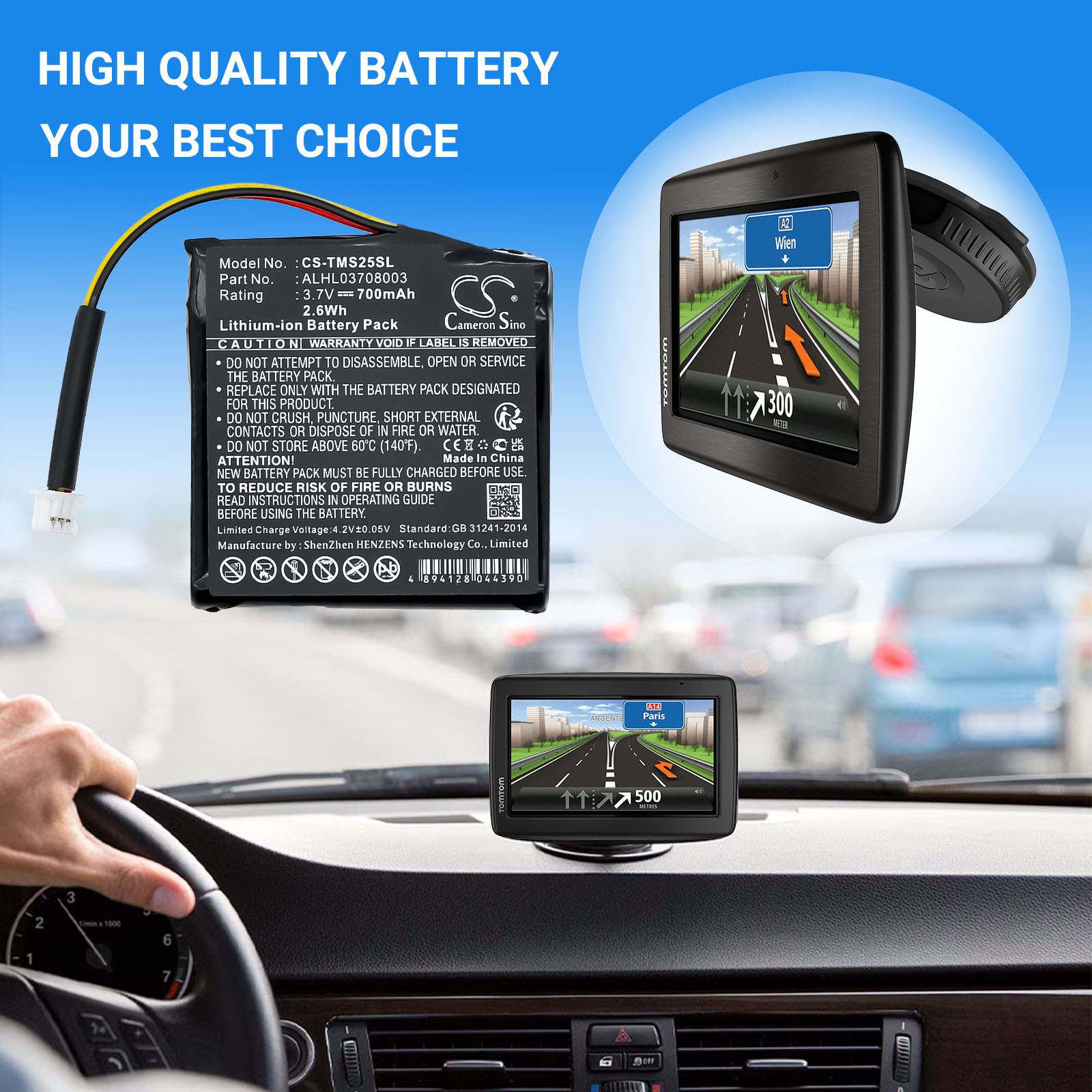 TomTom 4EN.001.02 4EN42 Replacement Battery 3.7V 700mAh