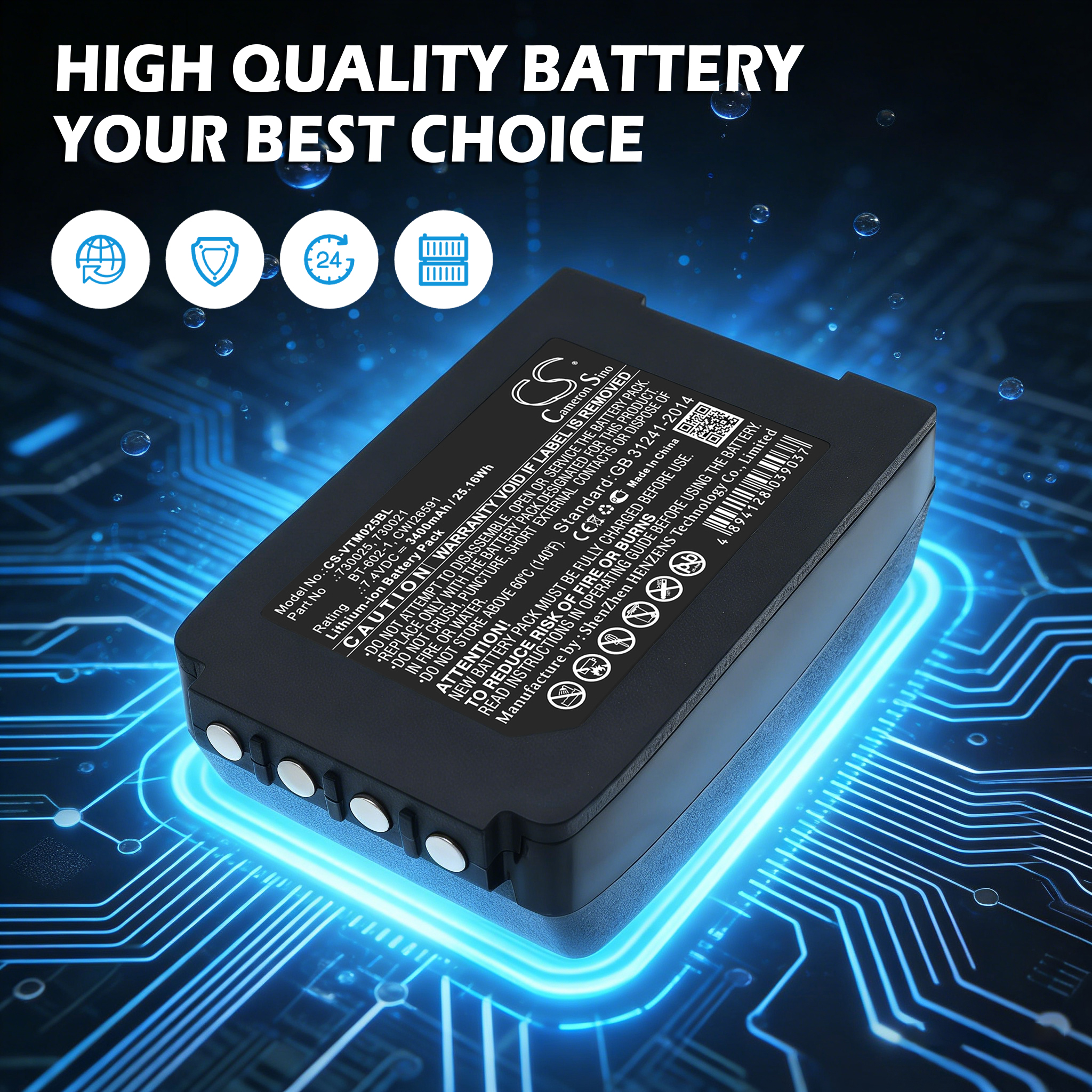 Vocollect Talkman T2 730021 Replacement Battery 7.4V 3400mAh