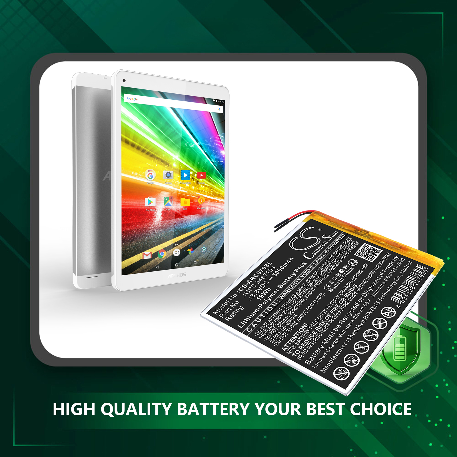 5000mAh Replacement Battery for Archos 97C Platinum, AC97CPL