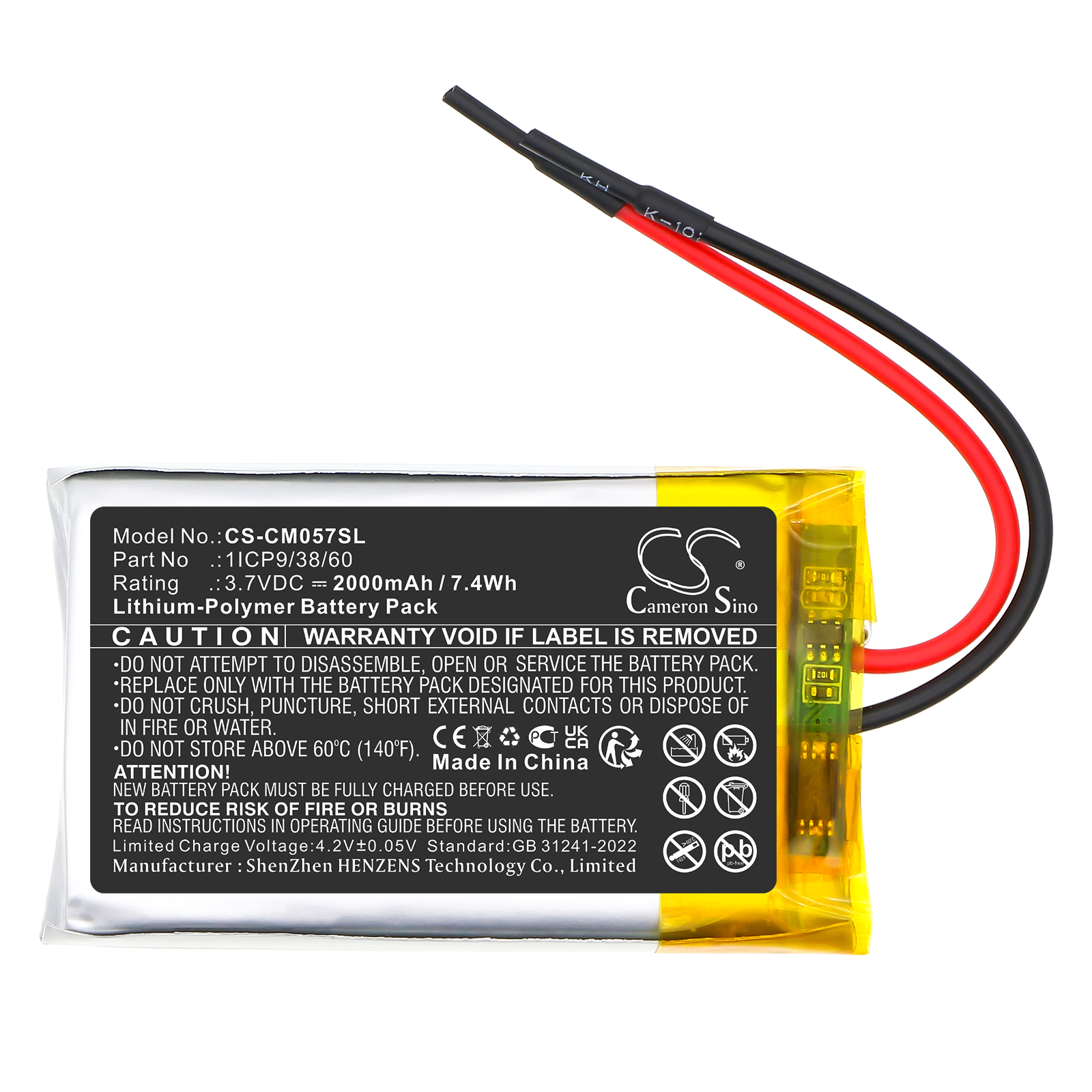 2000 mAh for Custom Battery Pack 1ICP9/38/60