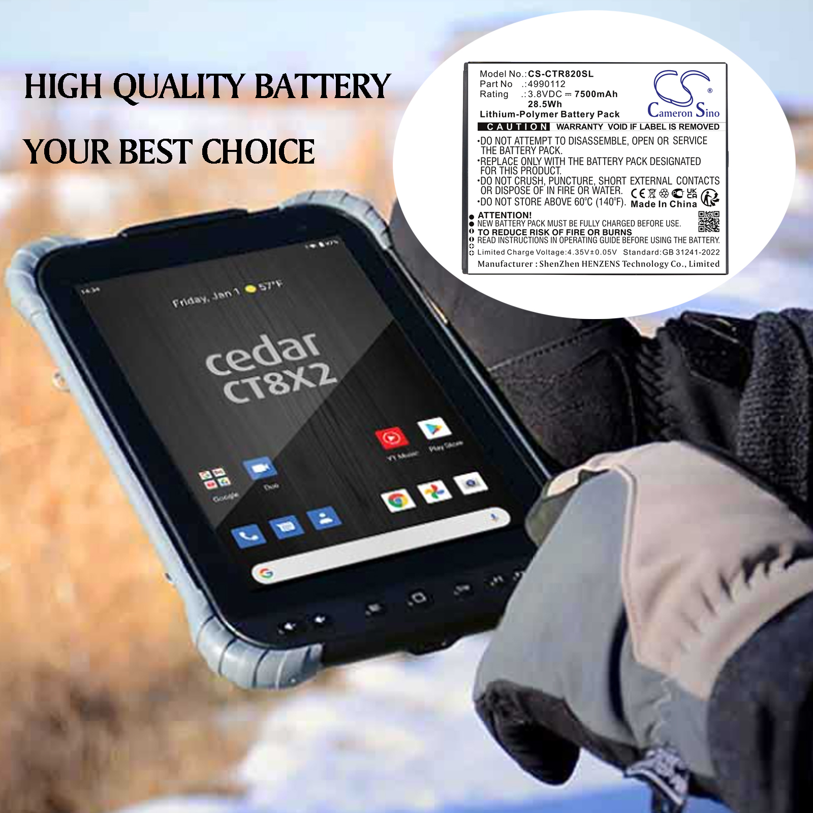 Cedar CT8 4990112 Replacement Battery 3.8V 7500mAh
