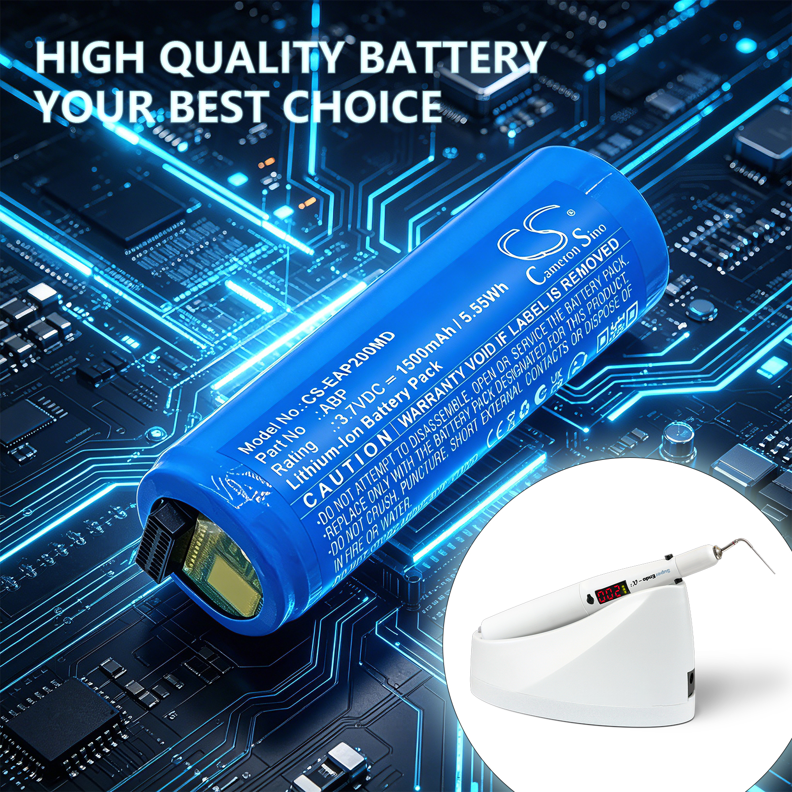 1500mAh Replacement Battery for Endodontic Alpha II, ABP, BAB