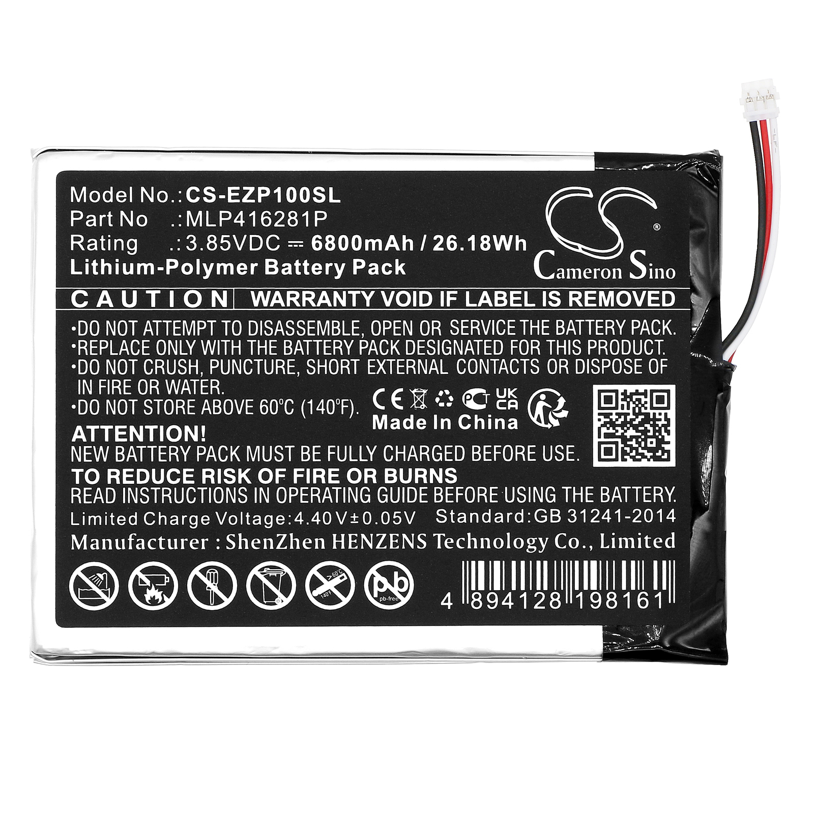 EZVIZ DP1S MLP416281P Security System Replacement Battery 6800mAh