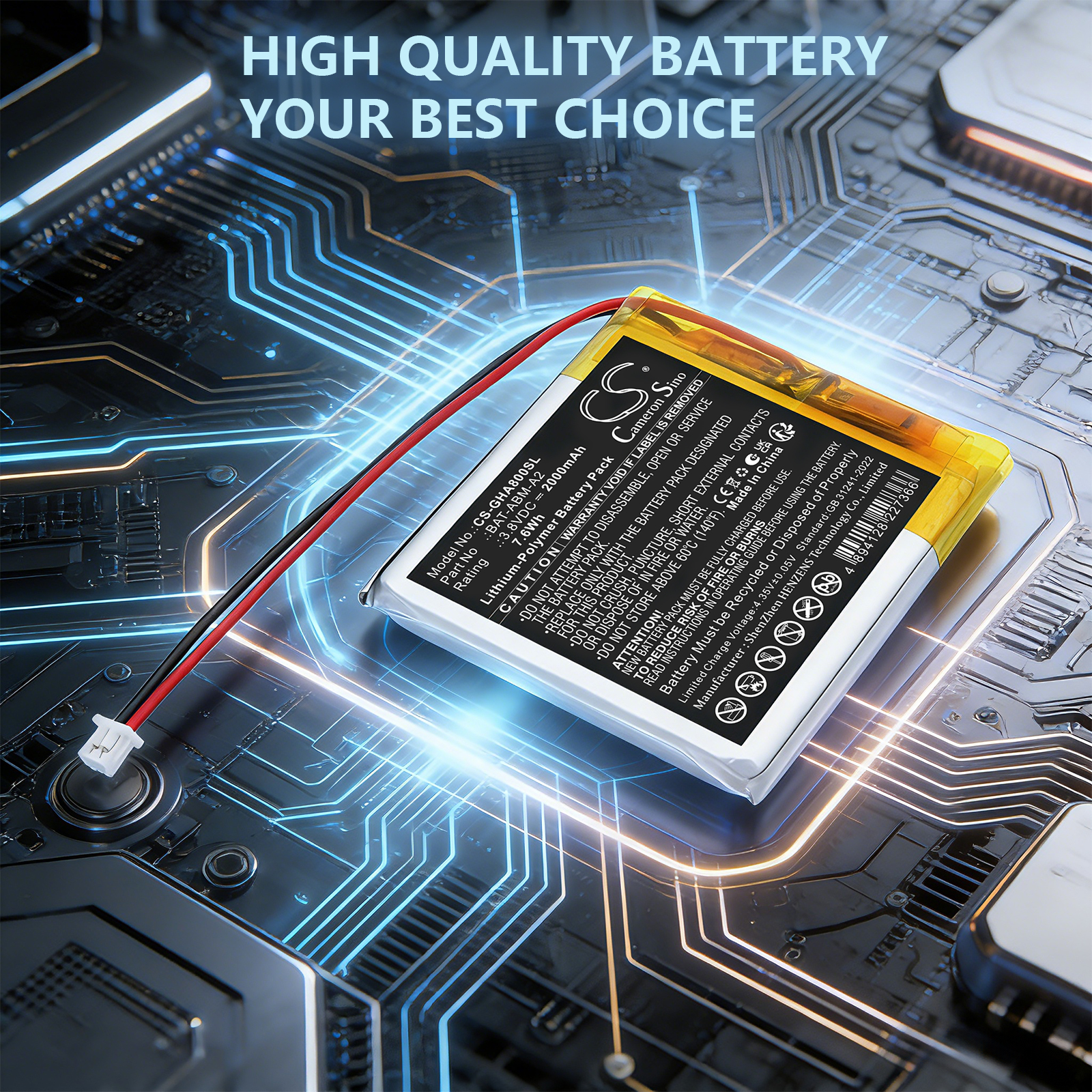 2000mAh Replacement Battery for GHB ABM800 Baby Monitor