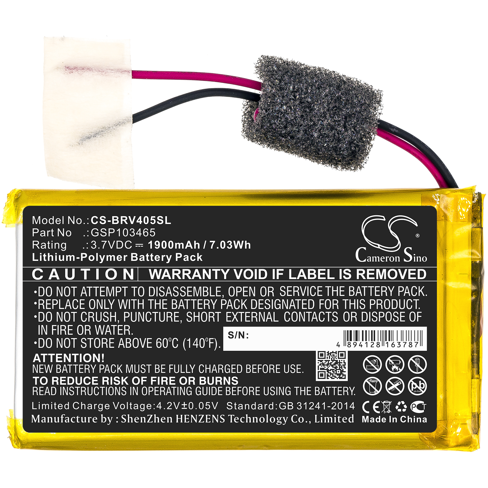 Braven 405 GSP103465 Wireless Speaker Replacement Battery 1900mAh