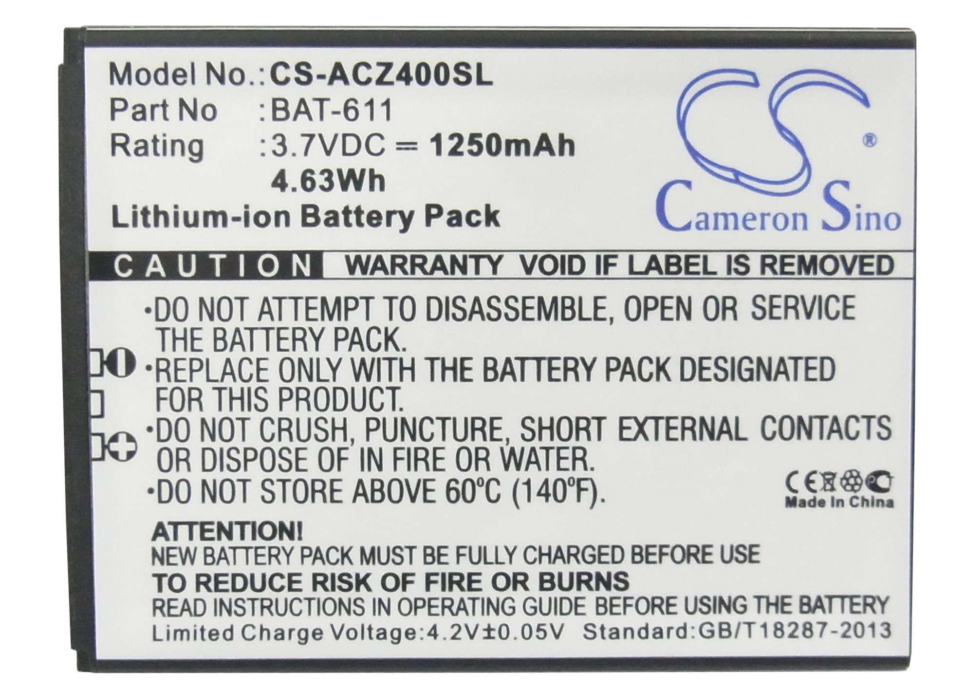 Acer Liquid Z4 Z140 Z160 BAT-611 Replacement Battery 1250mAh
