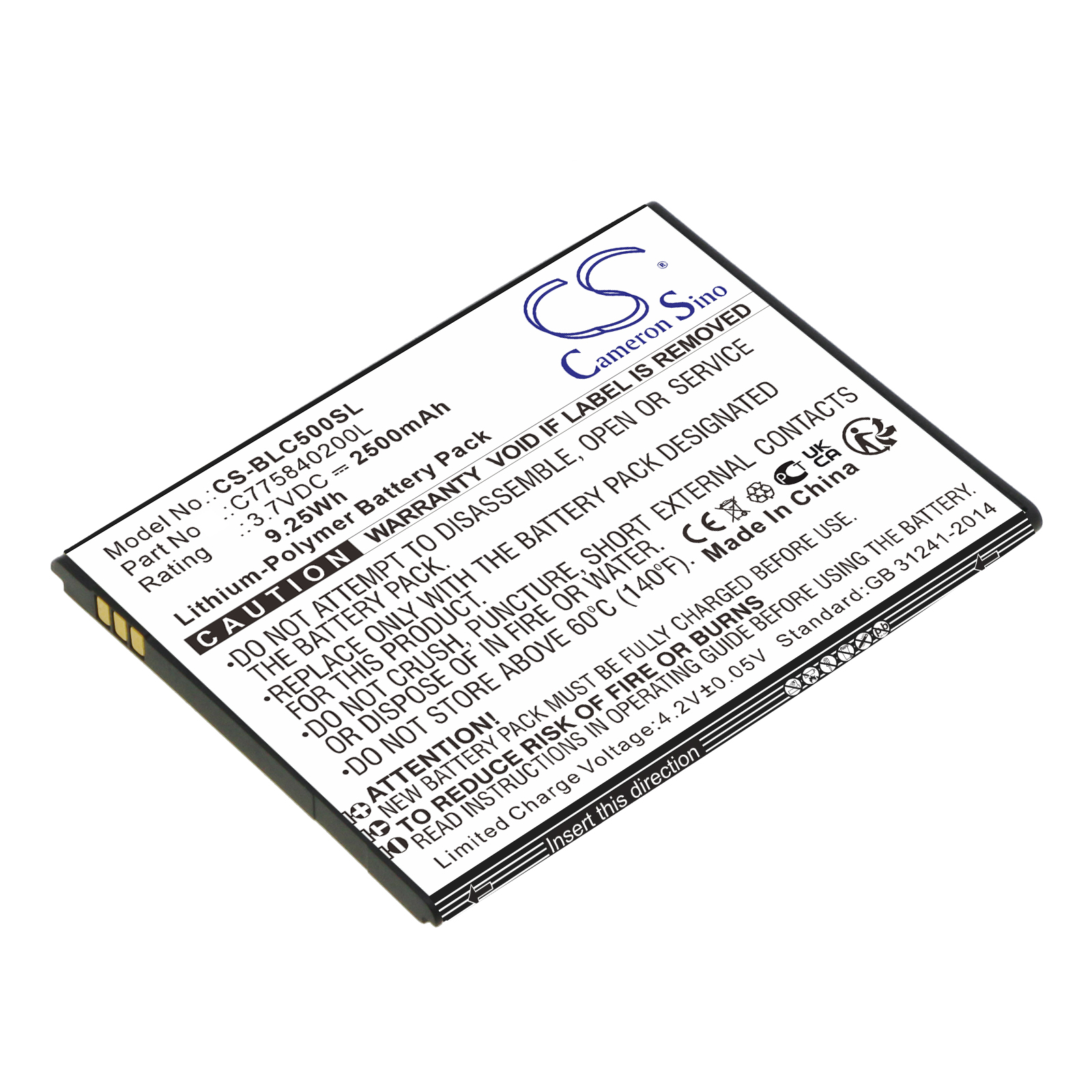 BLU C010Q C5 C775840200L Replacement Battery 2500mAh