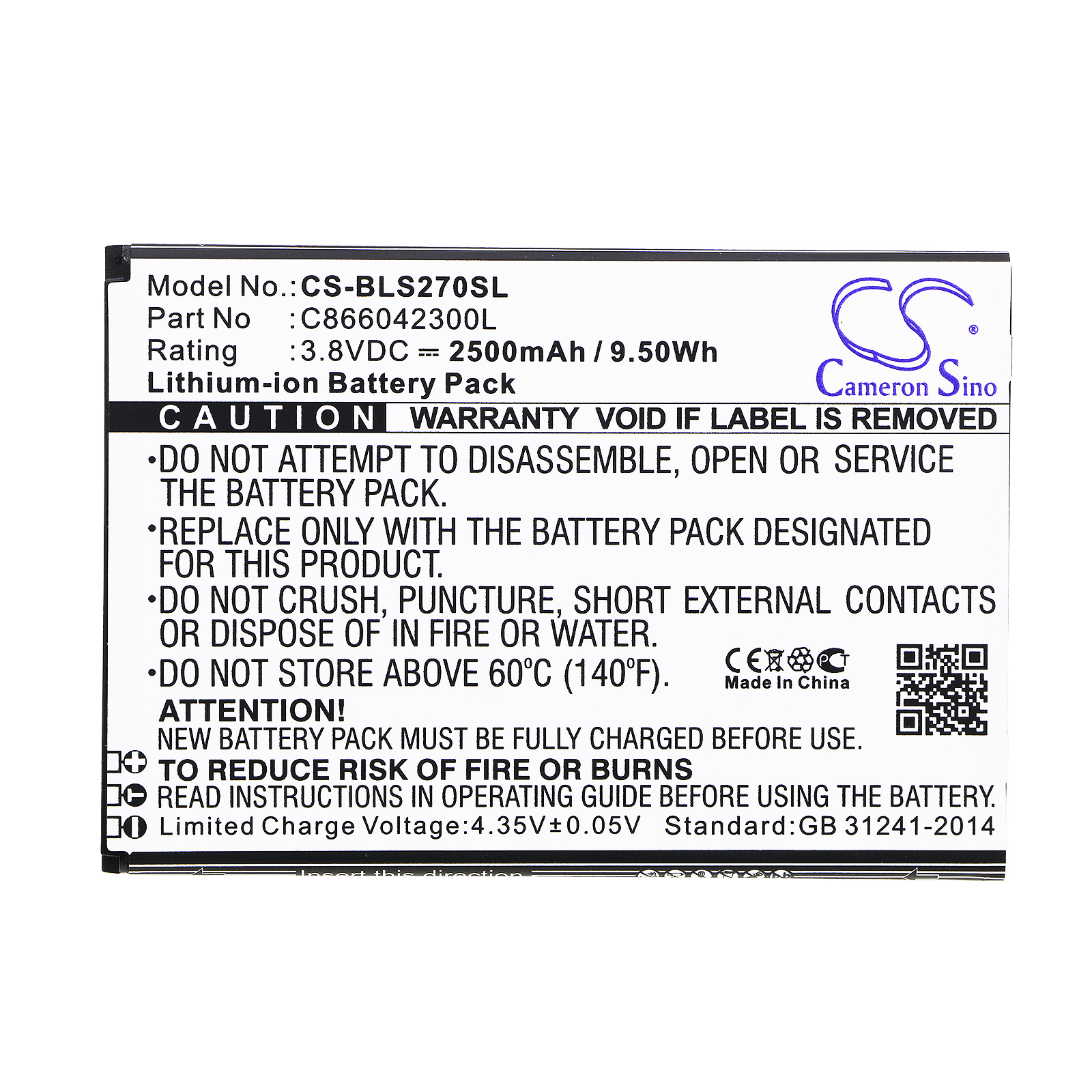 BLU S270Q Studio C 8.8 Replacement Battery 2500mAh