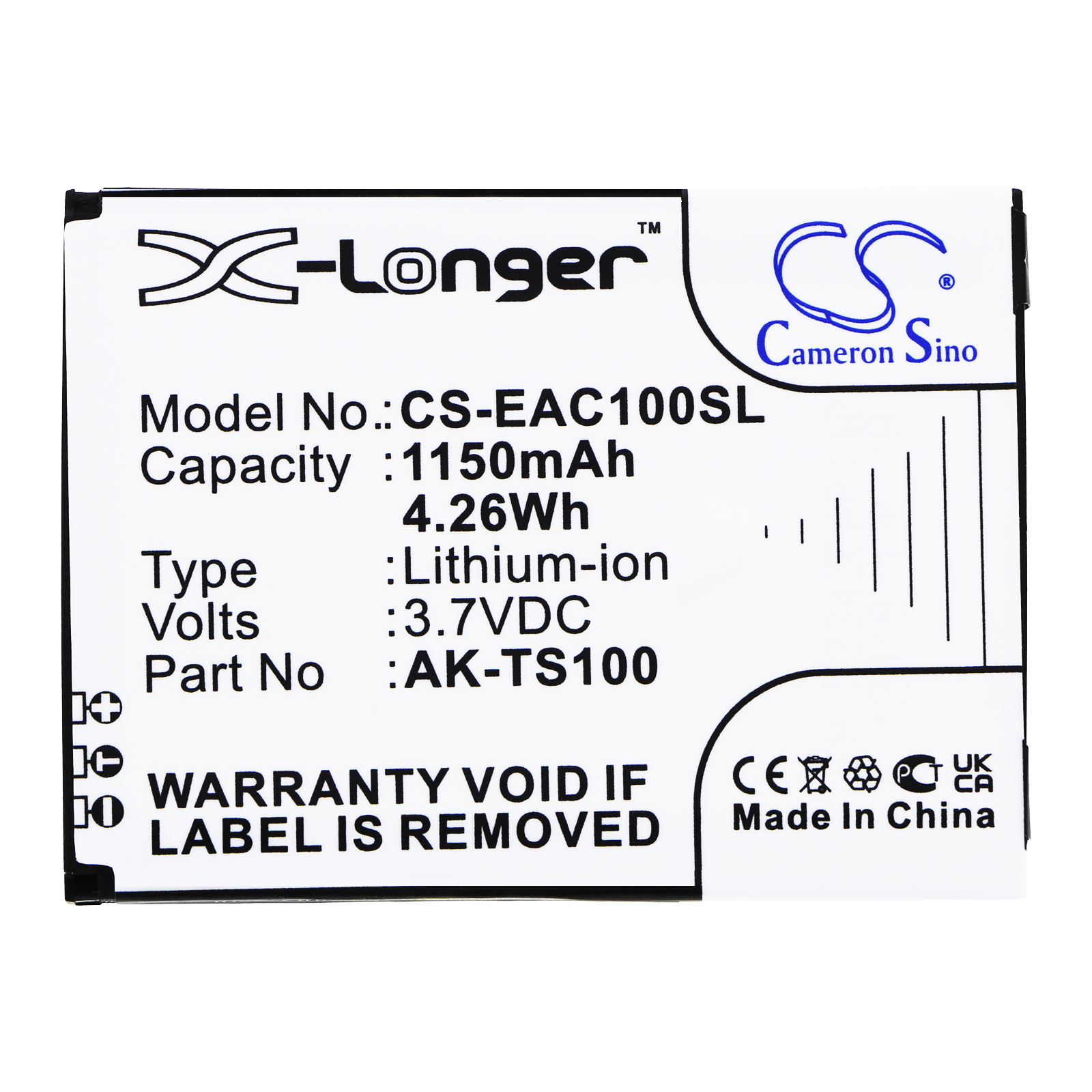 Emporia TELME TS100 AK-TS100 Replacement Battery 1150mAh