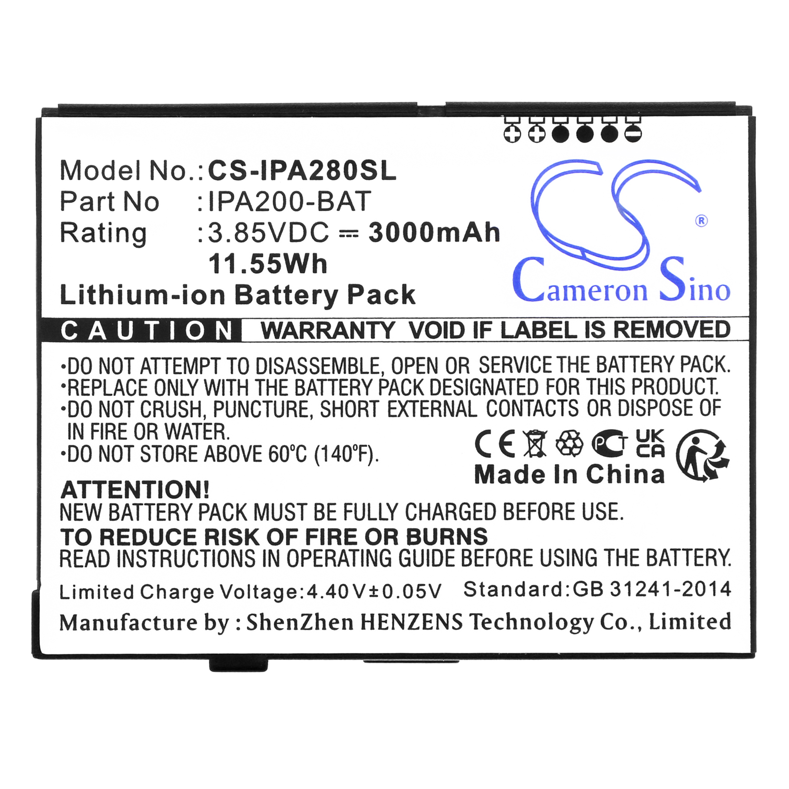 Ingenico iPA200 iPA280 296104539 Replacement Battery 3000mAh