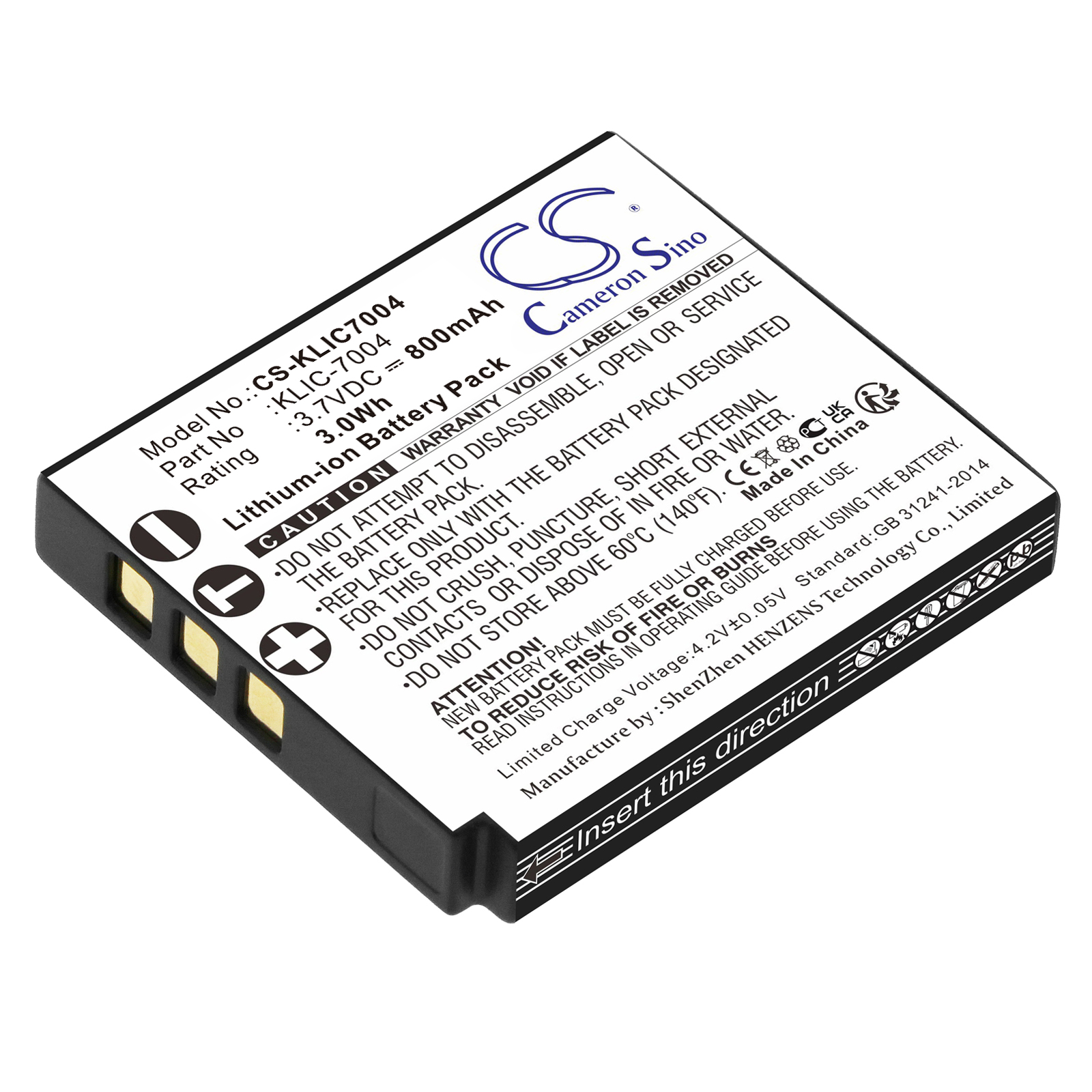 Kodak KLIC-7004 Digital Camera Replacement Battery 800mAh