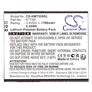 KAZAM Tornado 2 Tornado2 5.0 KTT50 Mobile/SmartPhone Replacement Battery 1700mAh