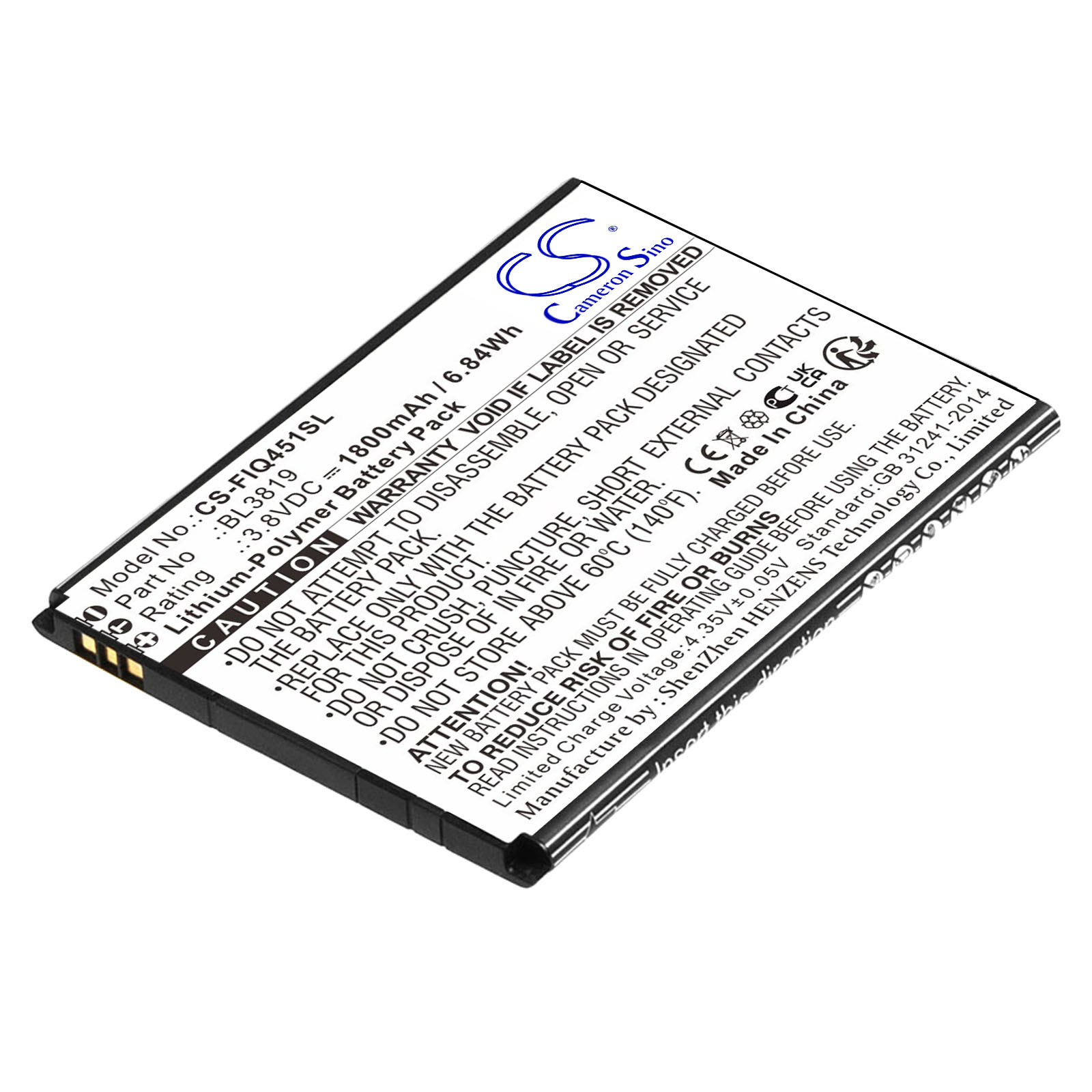 Fly IQ4514 BL3819 Mobile/SmartPhone Replacement Battery 1800mAh