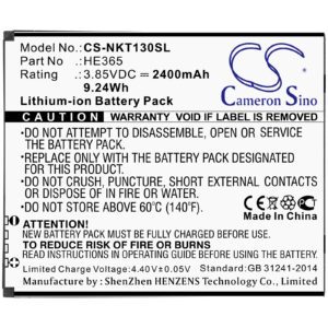 Nokia HE365 Mobile/SmartPhone Replacement Battery 2400mAh