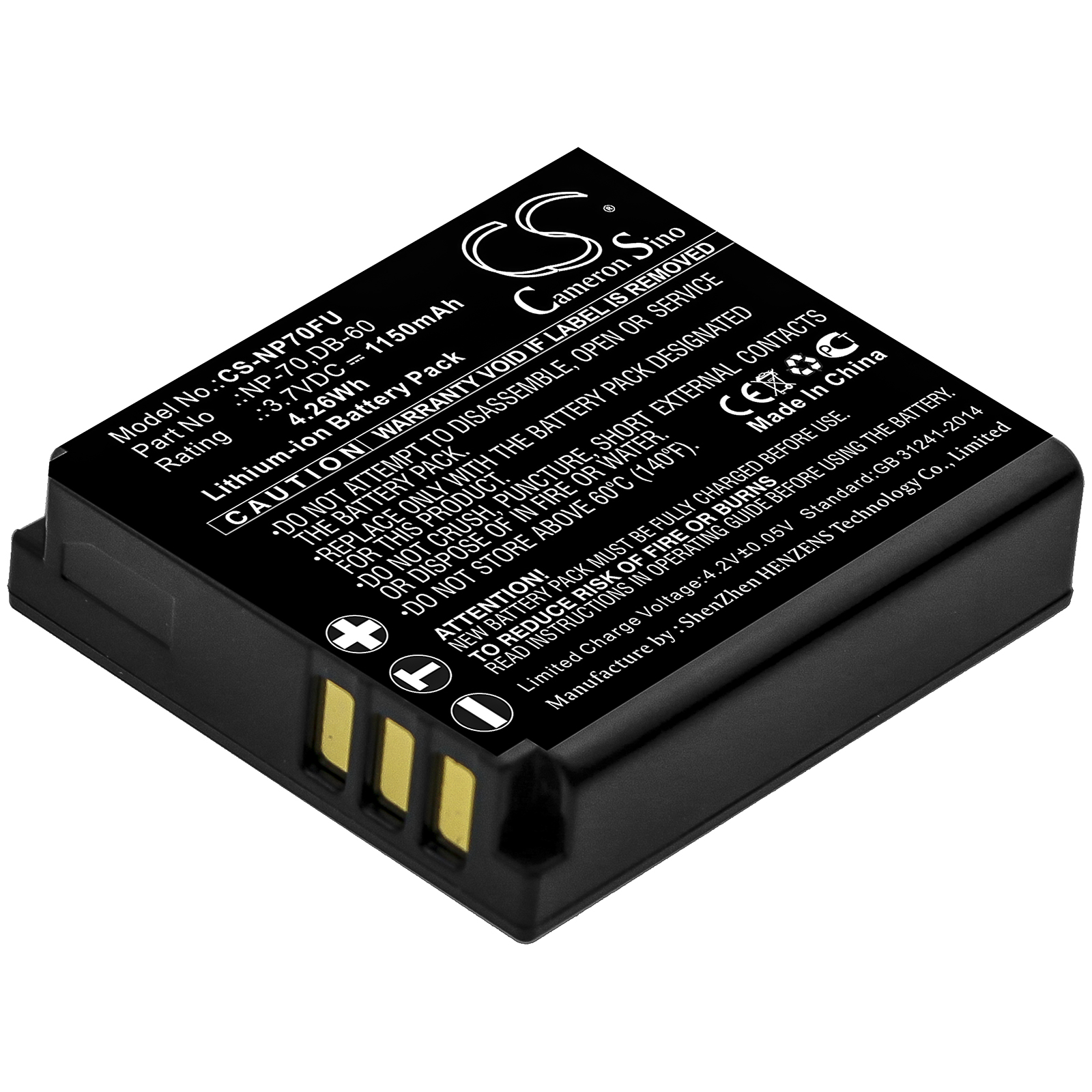 FUJIFILM NP-70 DMC-LX2EG-K Replacement Battery 3.7V 1150mAh