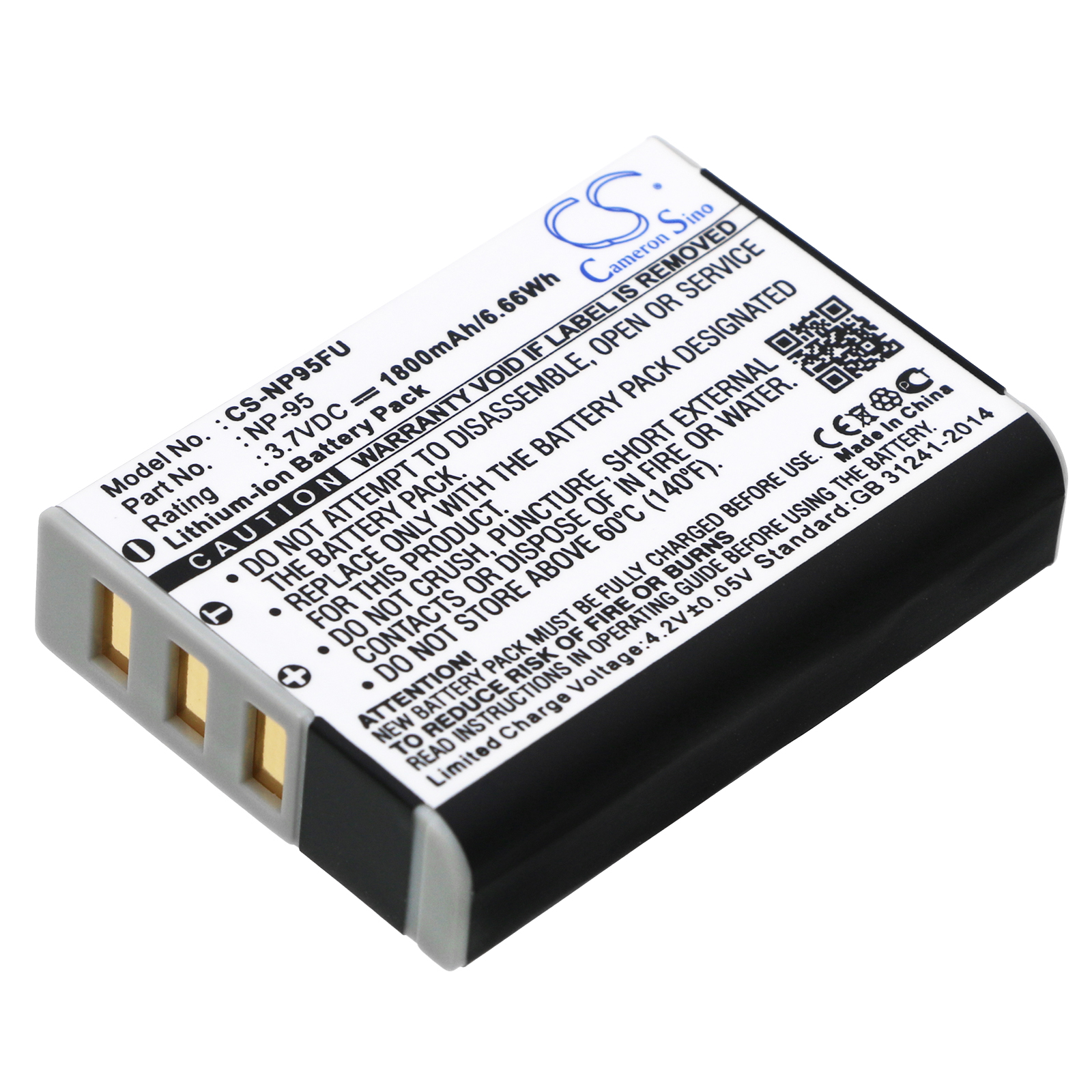 Replaces battery for Fujifilm NP-95, 1800mAh