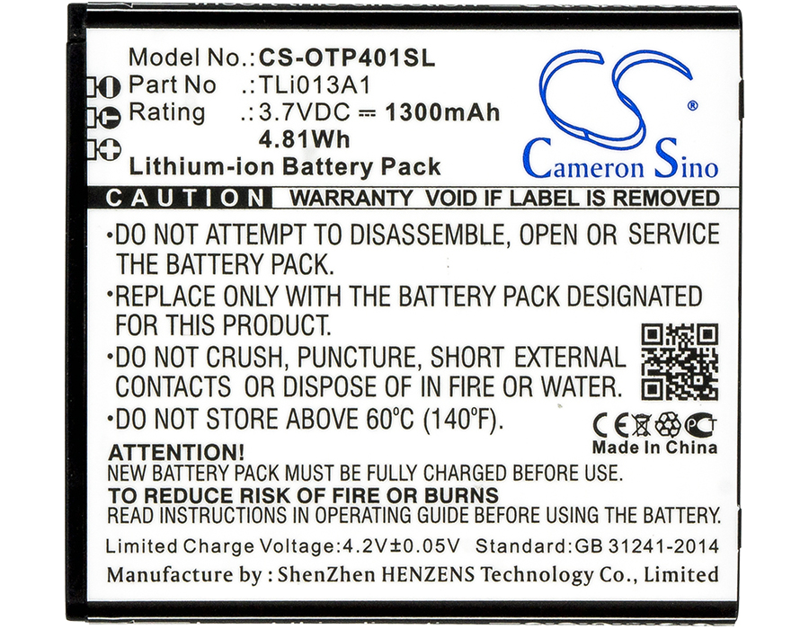 Alcatel One Touch Pixi 4 3.5 Replacement Battery 1300mAh
