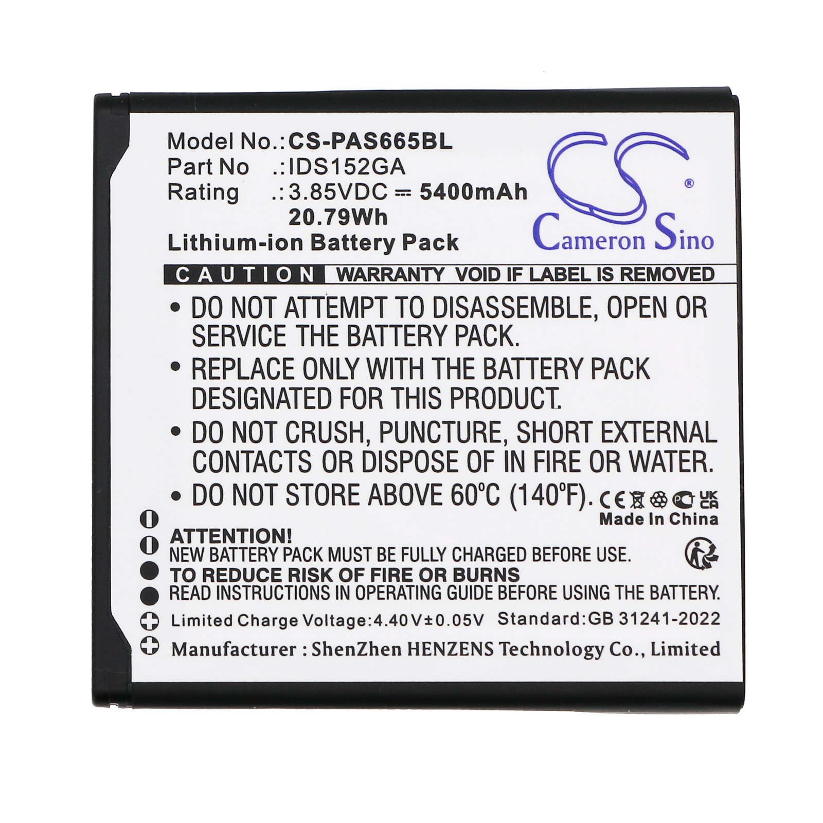 Replacement Battery for Pax A6650, IDS152GA, Lithium-ion 5400mAh