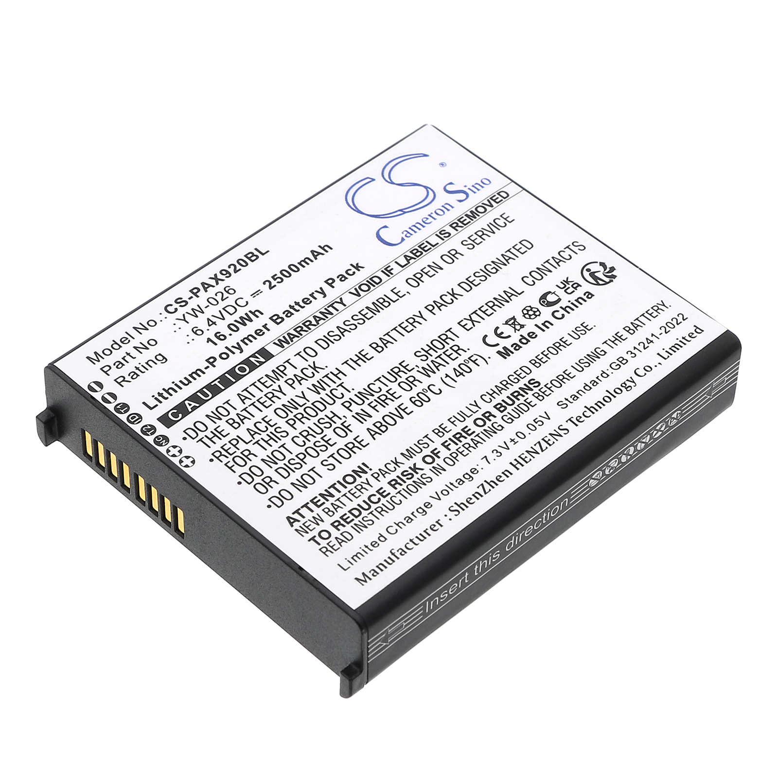 A920 BATTERY Pax A920 MAX YW-026 Replacement Battery 2500mAh