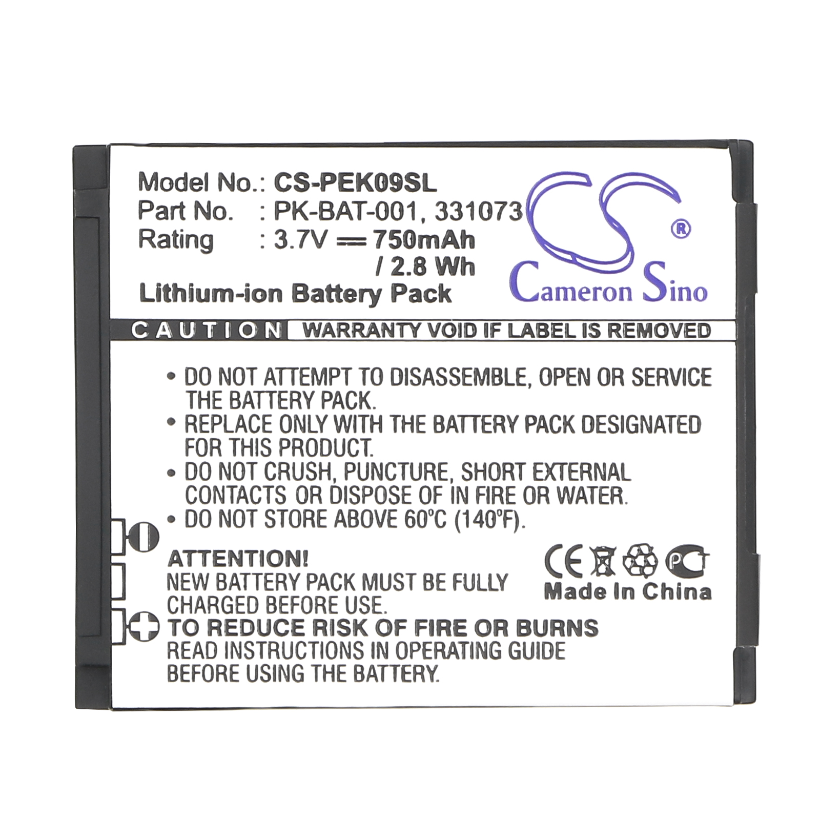 Peek 9 Pronto 331073 PK-BAT-001 Replacement Battery 750mAh