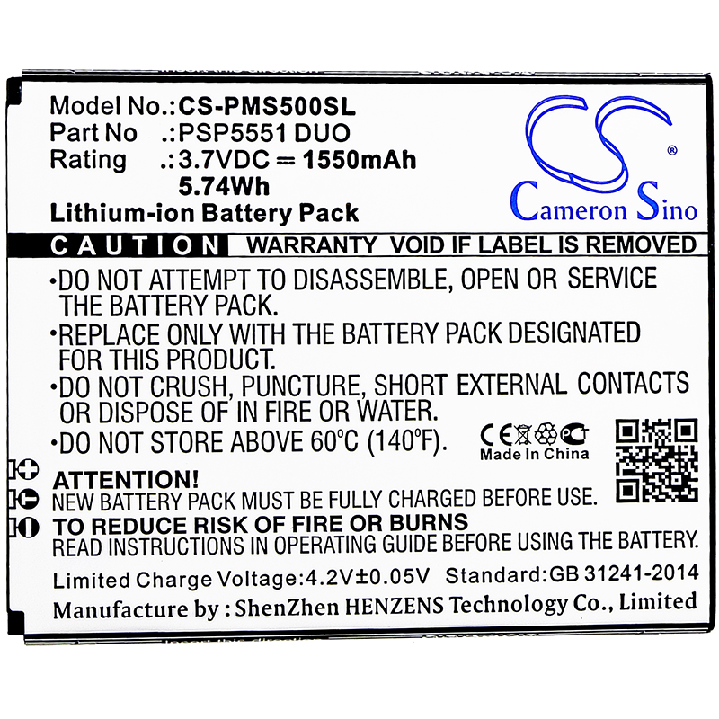 Prestigio Grace S5 PSP5551 DUO Replacement Battery 1550mAh