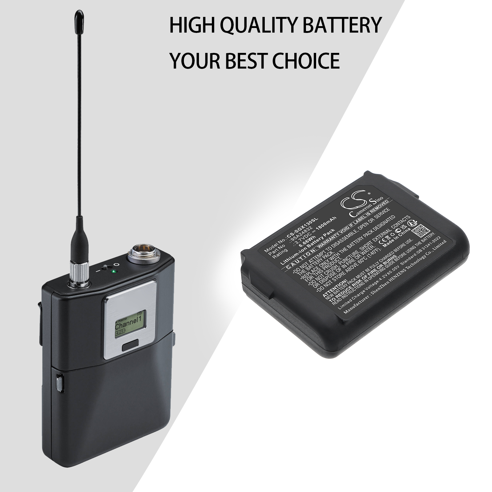 Shure ADX1 bodypack transmitter Replacement Battery 3.7V 1800mAh