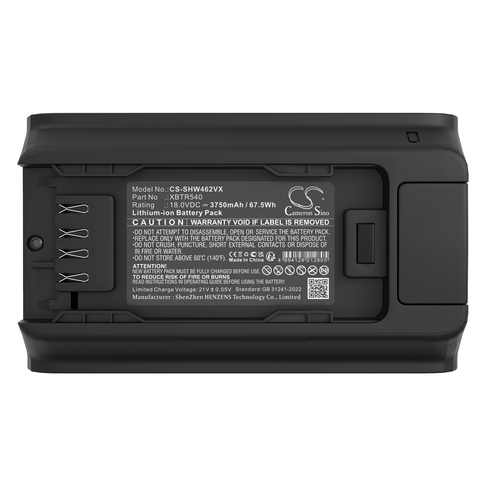 Replacement Battery for Shark IW4625, IW4624, XBTR540, XBTR540DCEU, Lithium-ion 3750mAh 18V