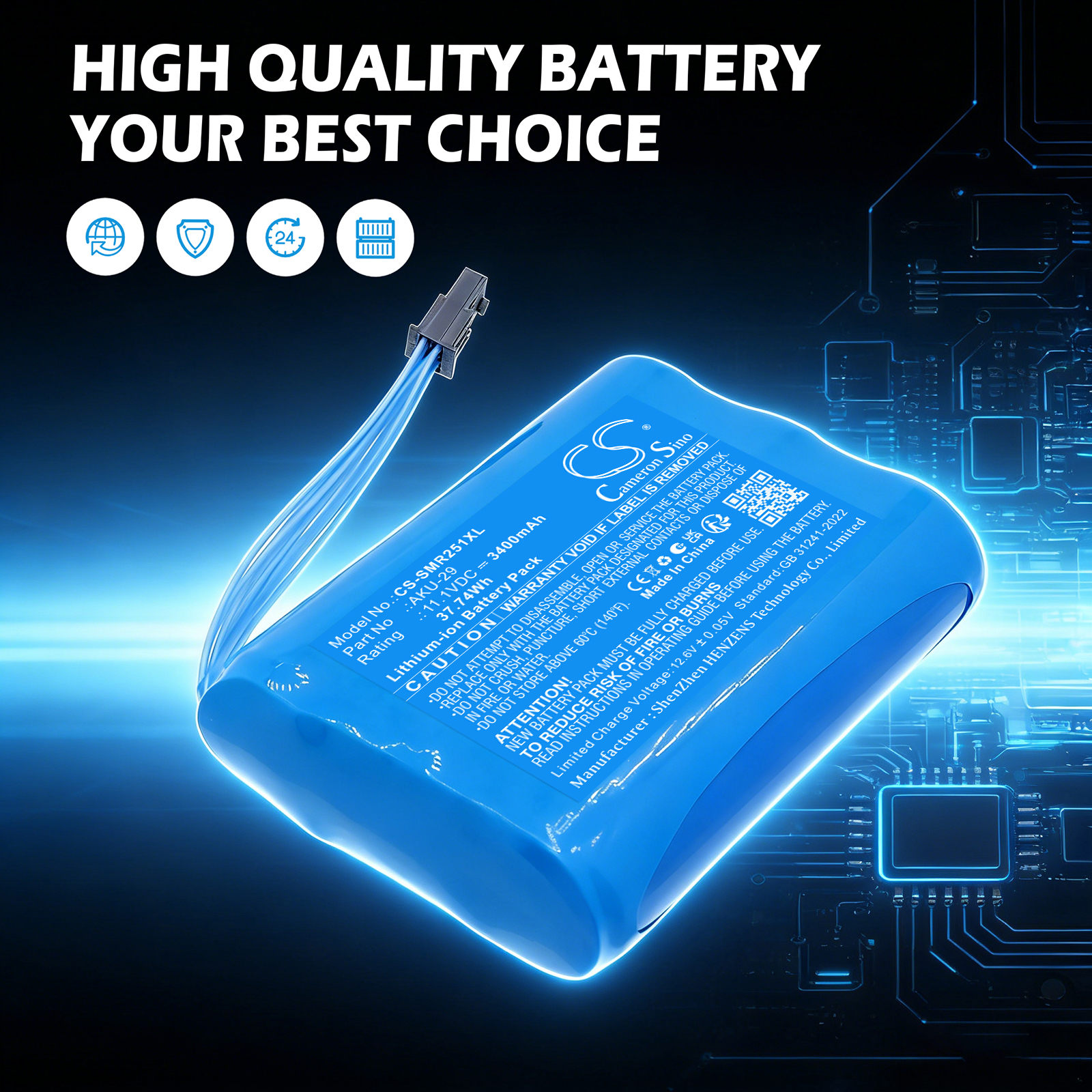 3400mAh Replacement Battery for SONEL MIC-2511, WAAKU29, AKU-29