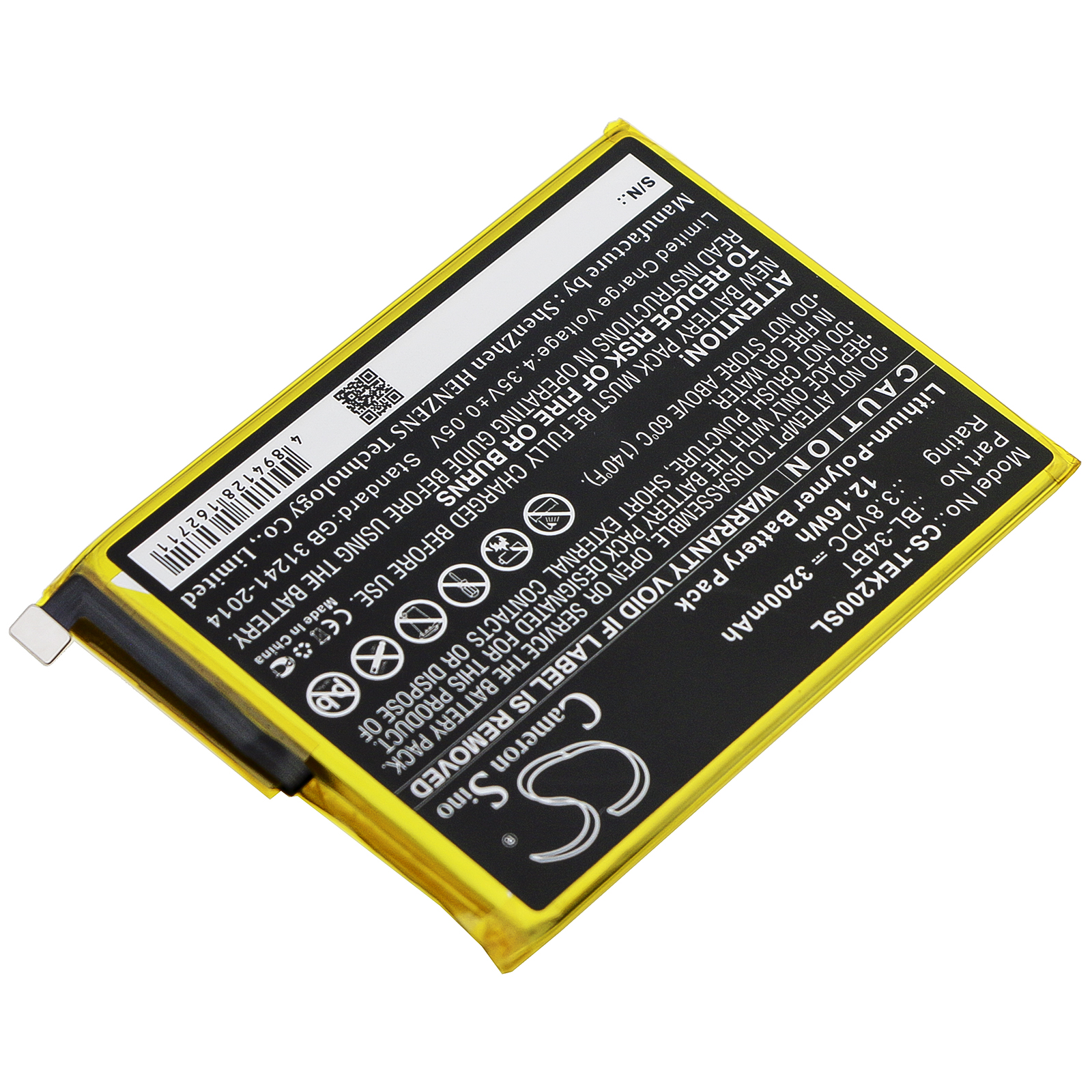 34BT Tecno KA7 Spark 2 BL-34BT Replacement Battery 3200mAh