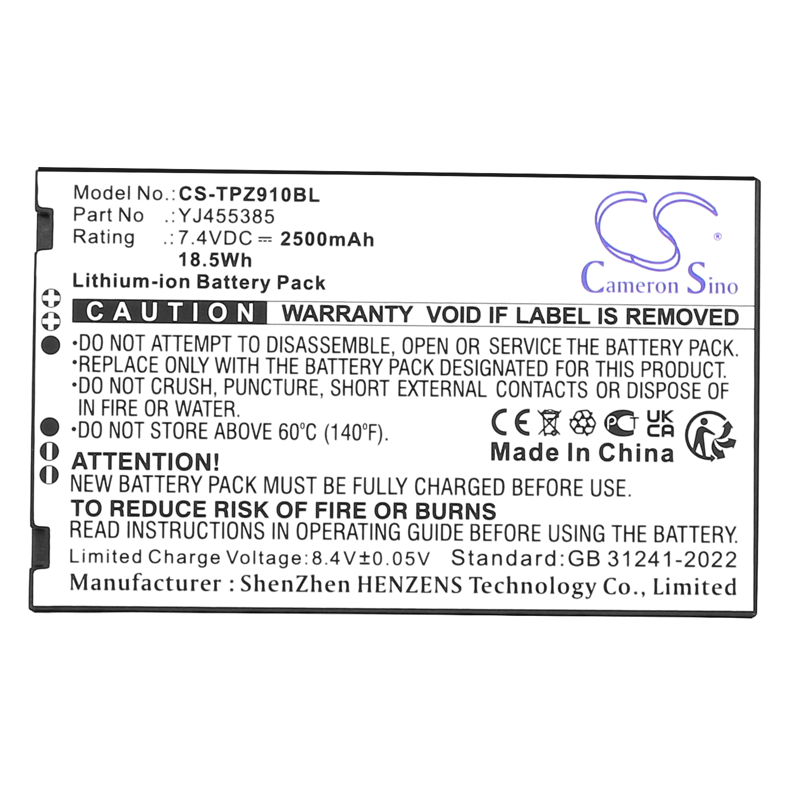Topwise Z91 YJ455385 Replacement Battery 2800mAh