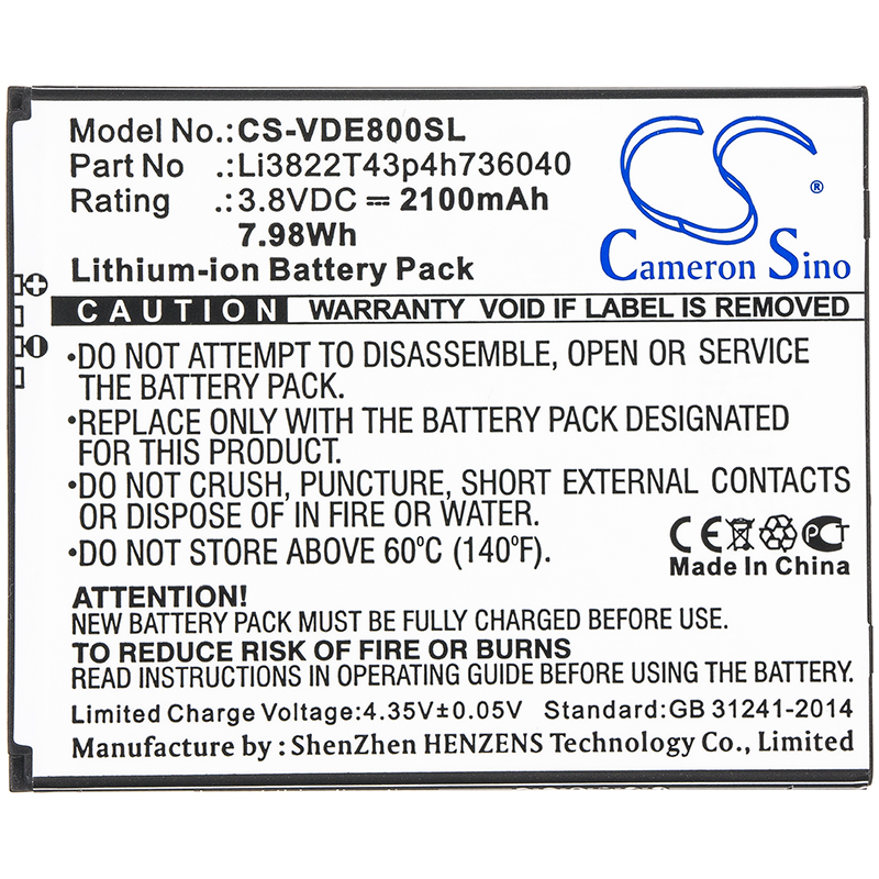 Vodafone Smart E8 Smart N8 Replacement Battery 3.8V 2100mAh