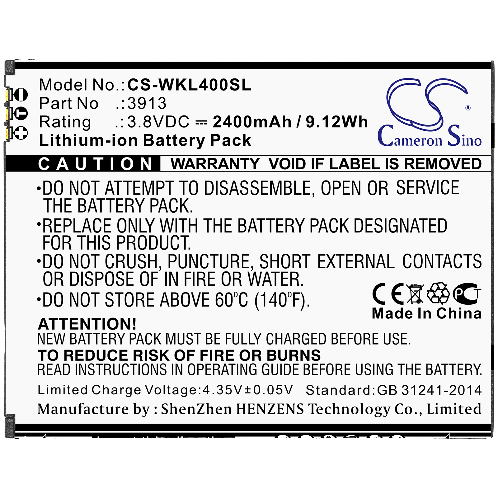 WIKO 3913 Harry Lenny 4 Robby Replacement Battery 2400mAh